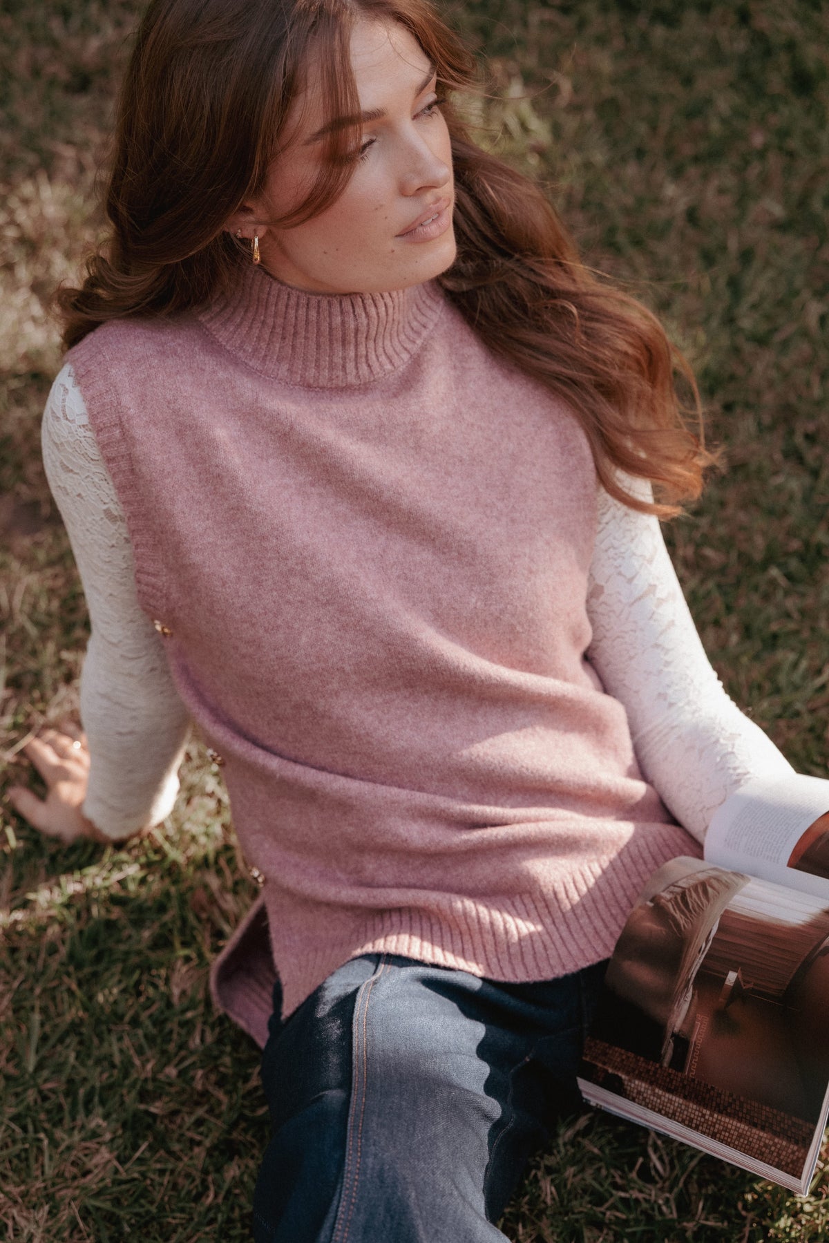 KNITWEAR Freydis Side Button Sweater Top - Rose