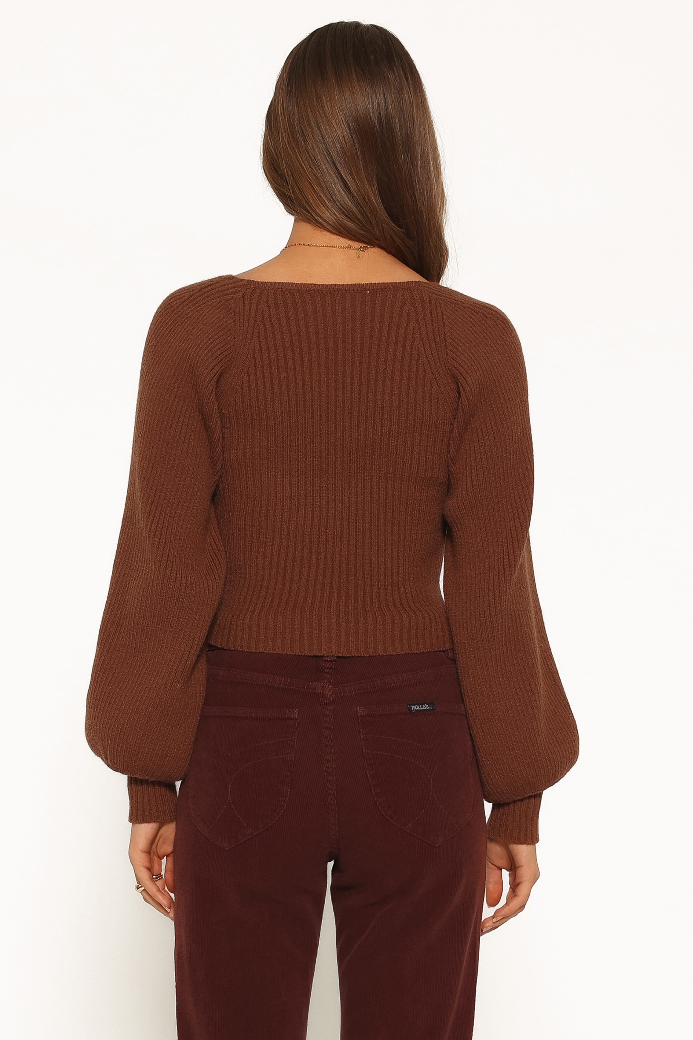 KNITWEAR Gia Sweetheart Neck Bell Sleeve Knit Sweater - Chocolate