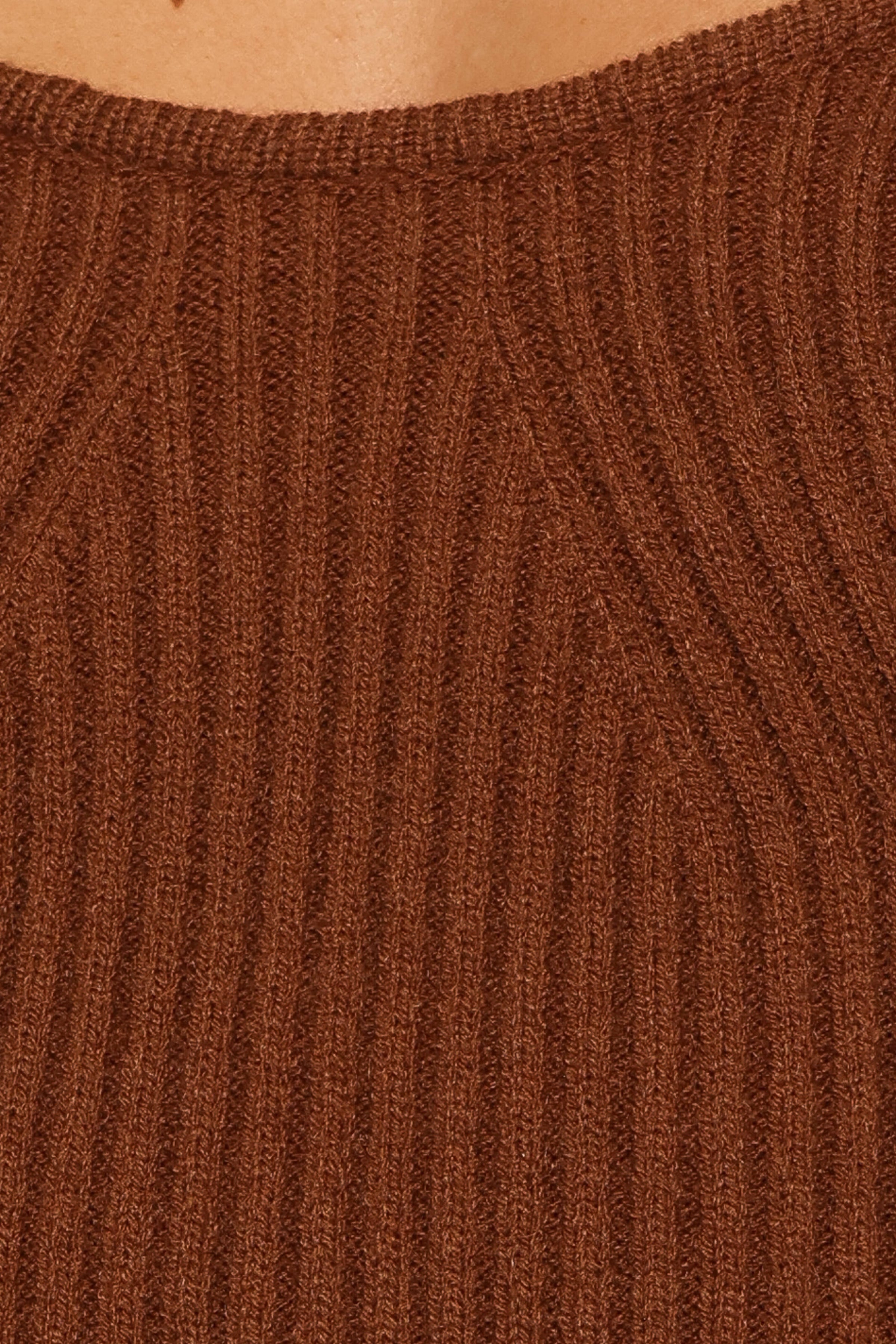 KNITWEAR Gia Sweetheart Neck Bell Sleeve Knit Sweater - Chocolate