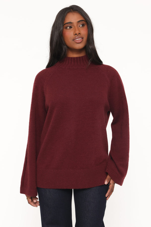 KNITWEAR Gillian Pointelle Oversized Sweater - Burgundy