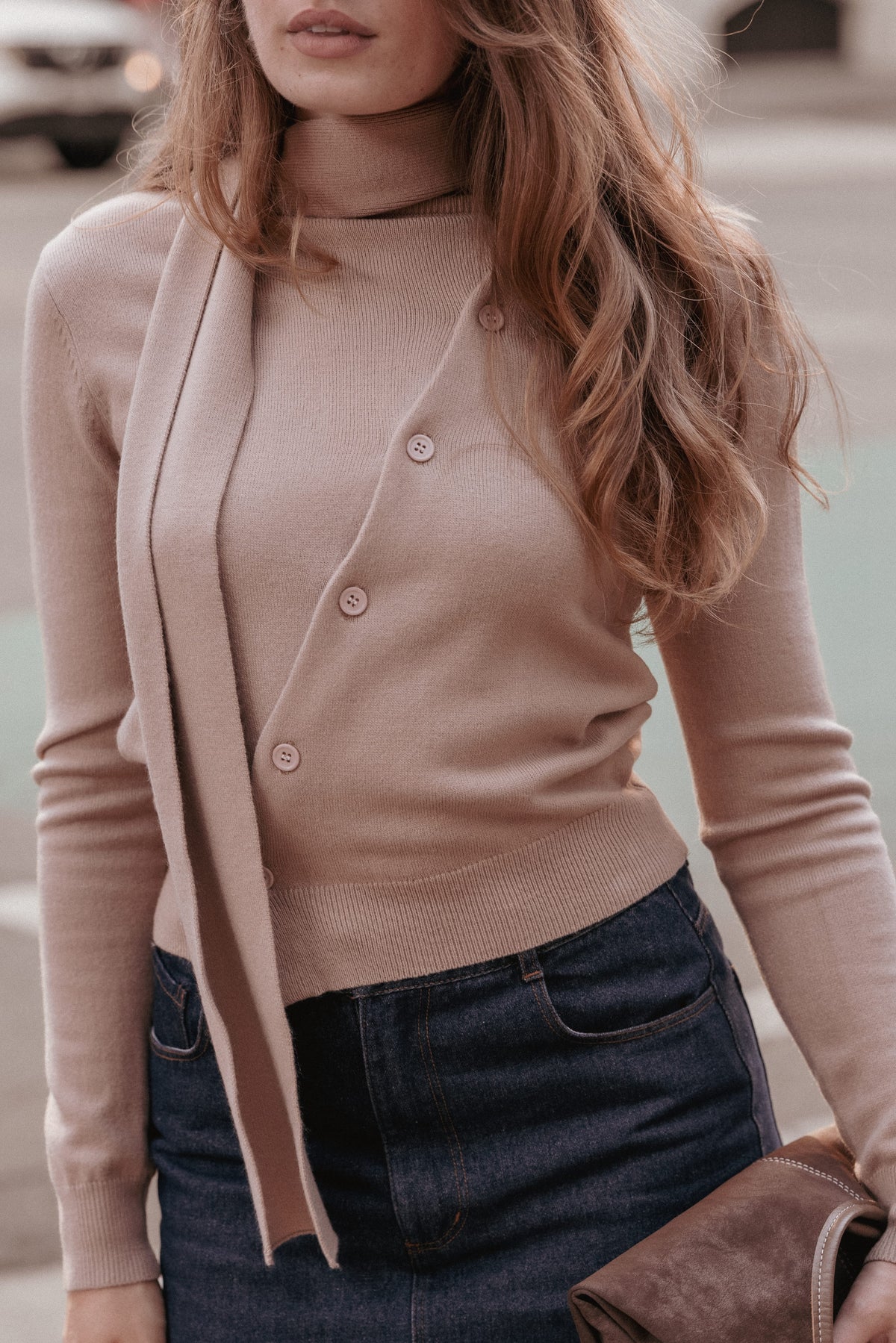 KNITWEAR Gunhild Asymmetrical Scarf Cardigan - Beige
