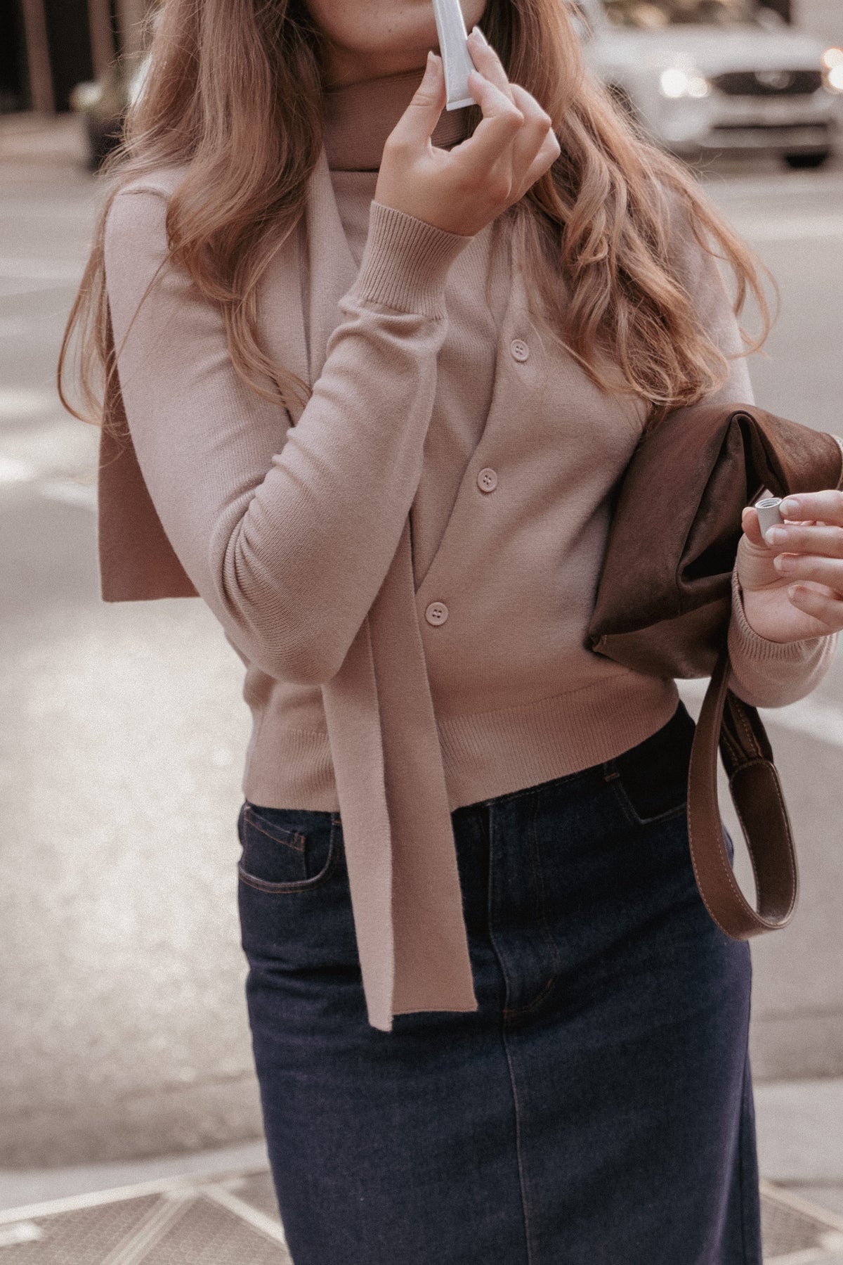 KNITWEAR Gunhild Asymmetrical Scarf Cardigan - Beige
