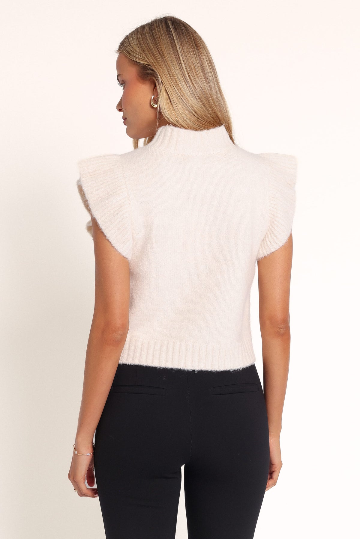 KNITWEAR Hilda Frill Sleeve Sweater - Cream