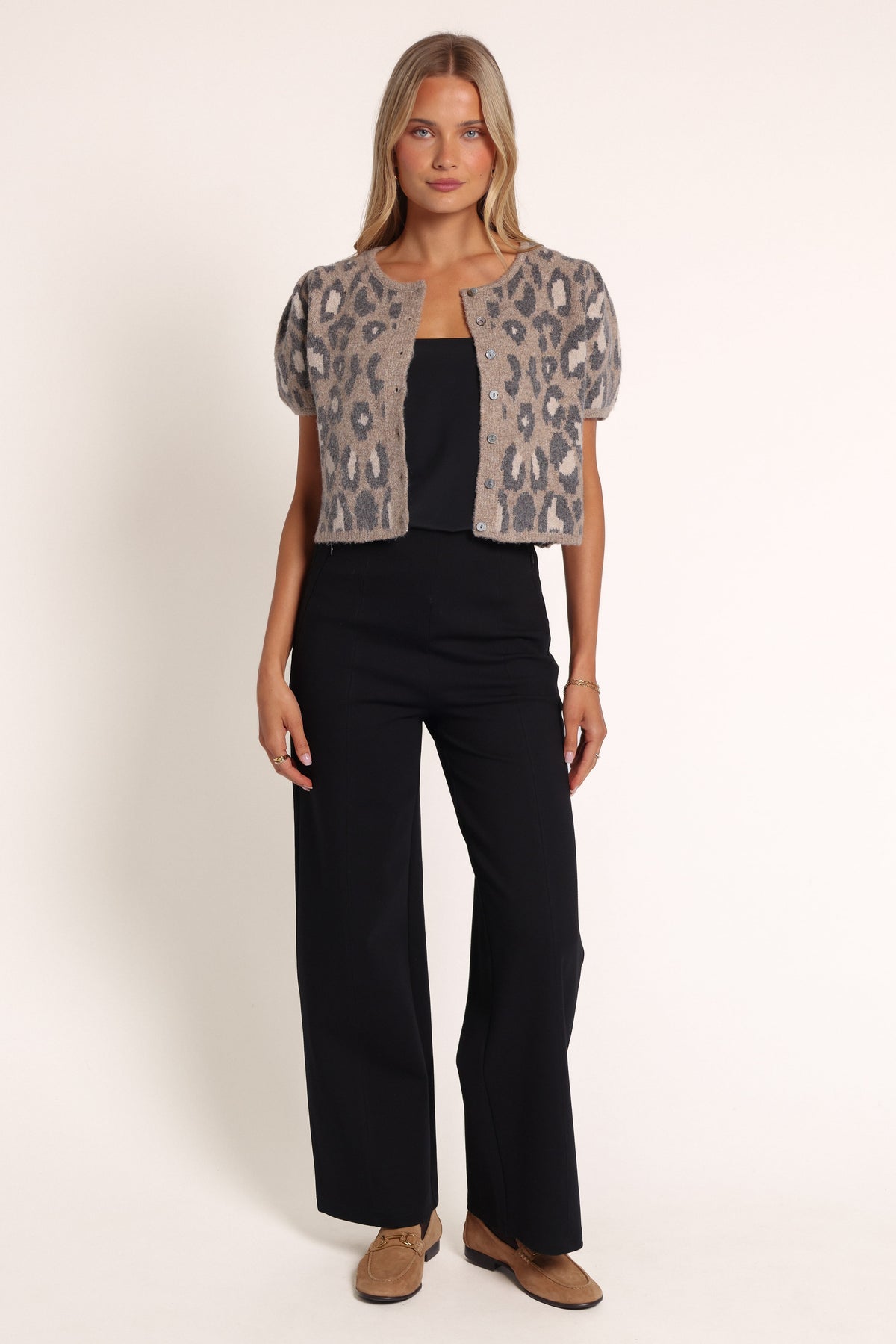 KNITWEAR Jess Puff Sleeve Cardigan - Leopard