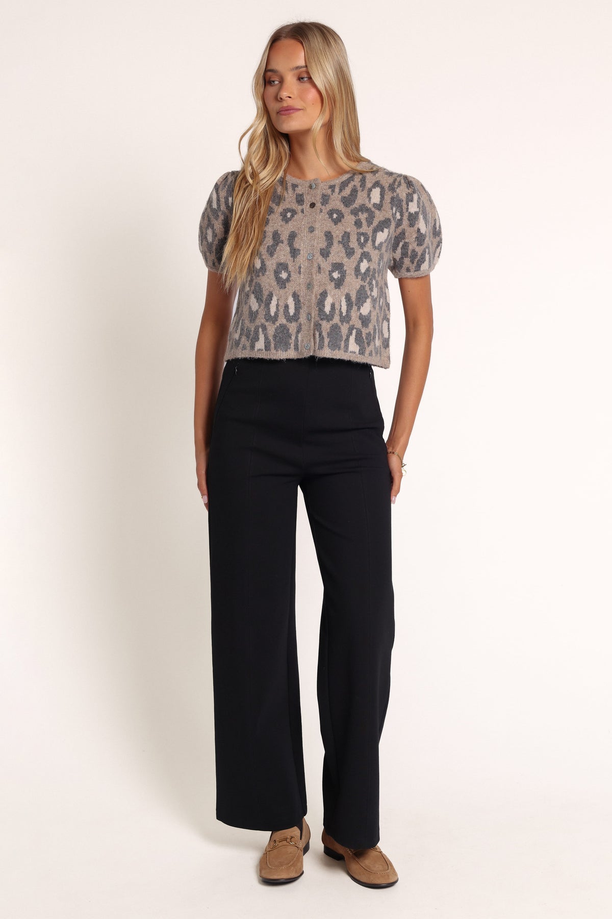 KNITWEAR Jess Puff Sleeve Cardigan - Leopard