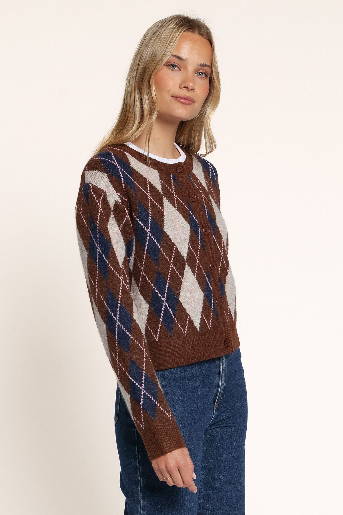 KNITWEAR Juno Cardigan - Brown Argyle