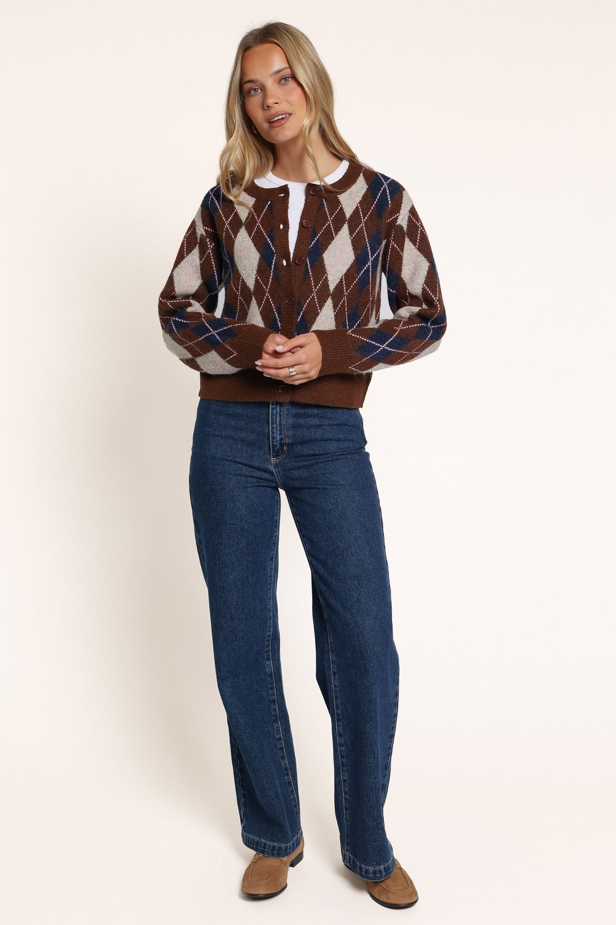 KNITWEAR Juno Cardigan - Brown Argyle