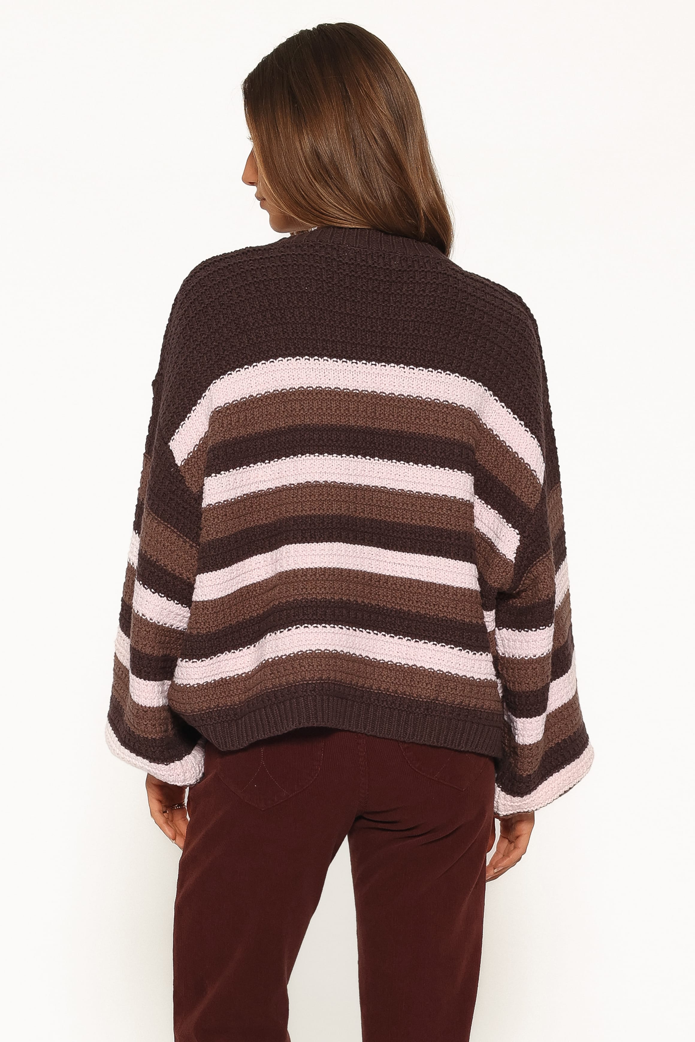 KNITWEAR Kadie Textured Knit Sweater - Chocolate Pink Stripe