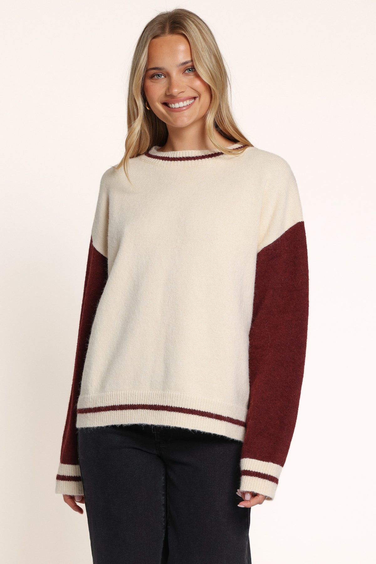 KNITWEAR Lainey Color Block Sweater - Cream