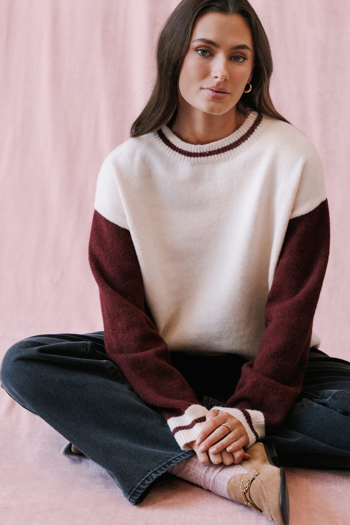 KNITWEAR Lainey Color Block Sweater - Cream