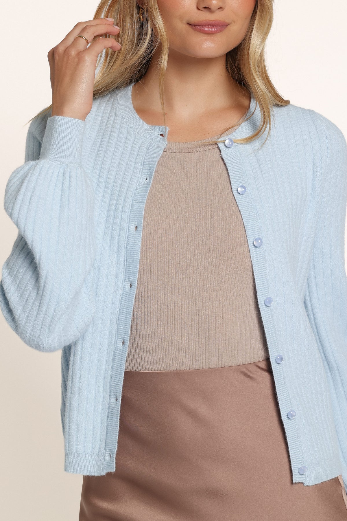 KNITWEAR Lillita Puff Sleeve Cardigan - Light Blue