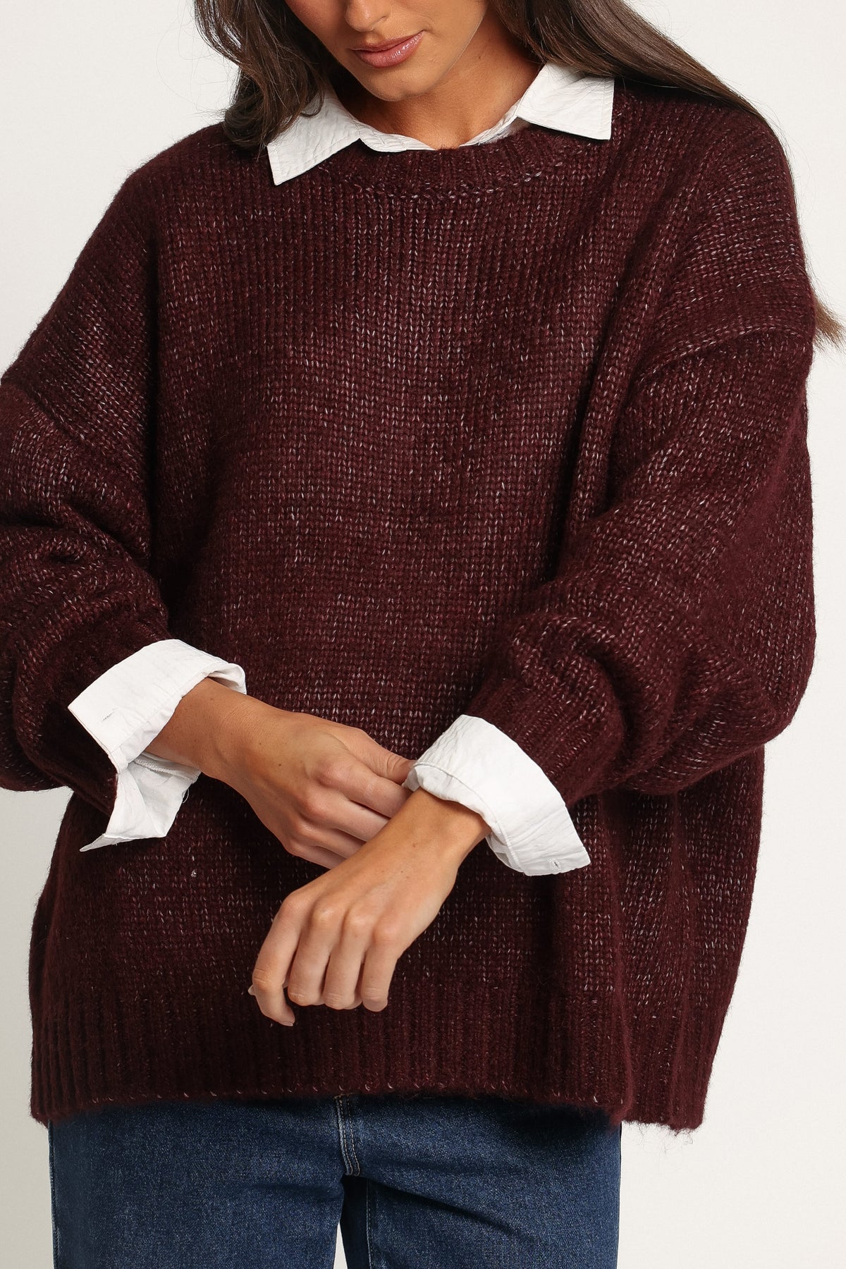 KNITWEAR Lloyd Oversized Crew Knit Sweater - Burgundy