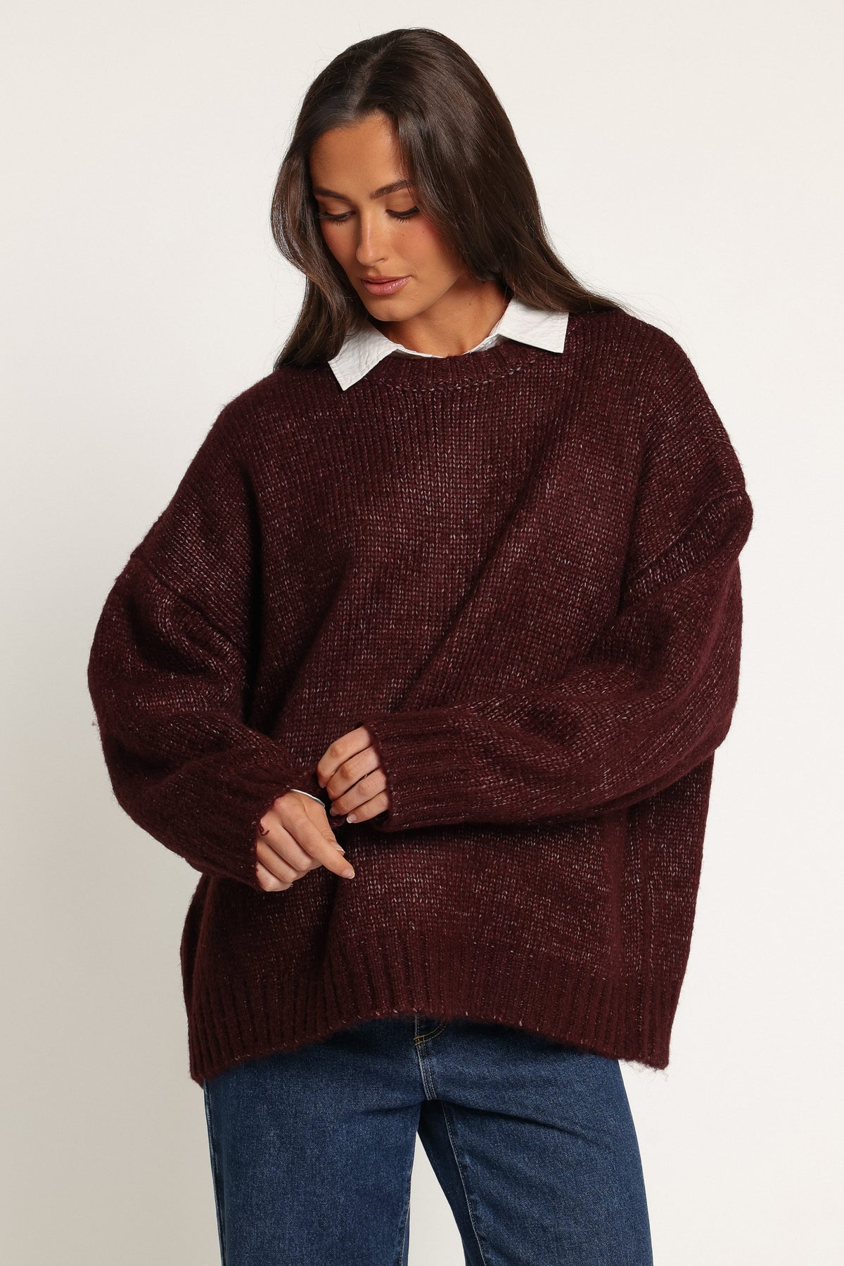 KNITWEAR Lloyd Oversized Crew Knit Sweater - Burgundy