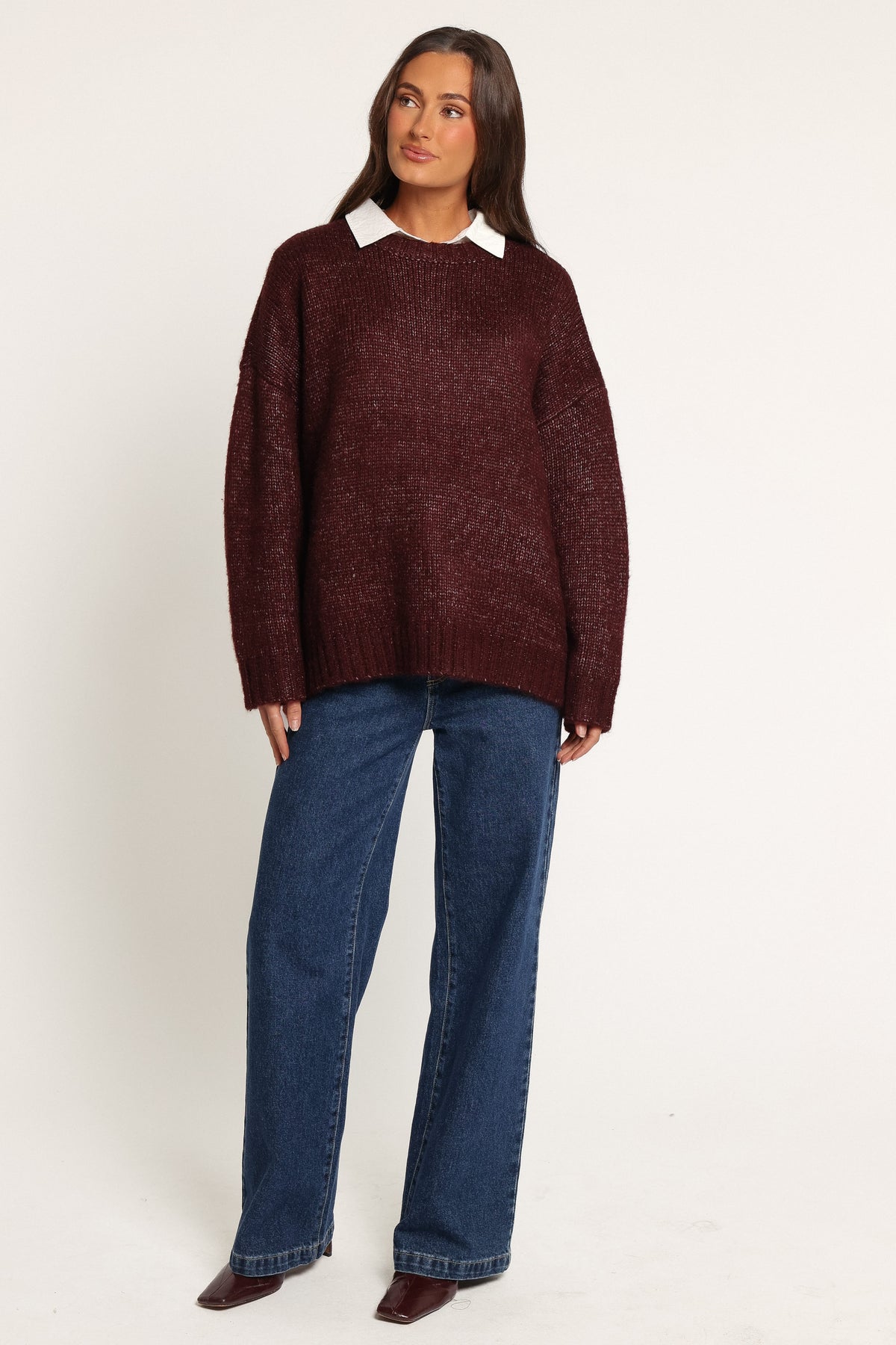 KNITWEAR Lloyd Oversized Crew Knit Sweater - Burgundy
