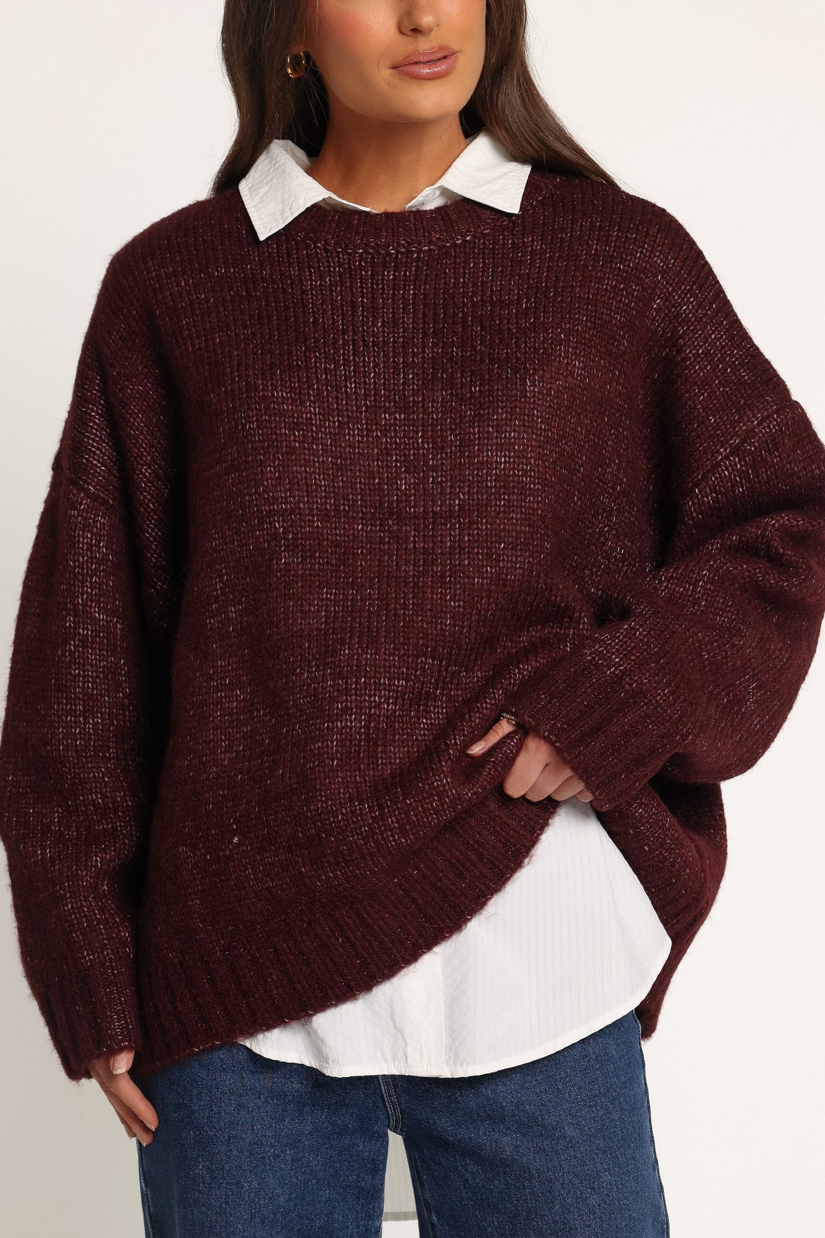 KNITWEAR Lloyd Oversized Crew Knit Sweater - Burgundy