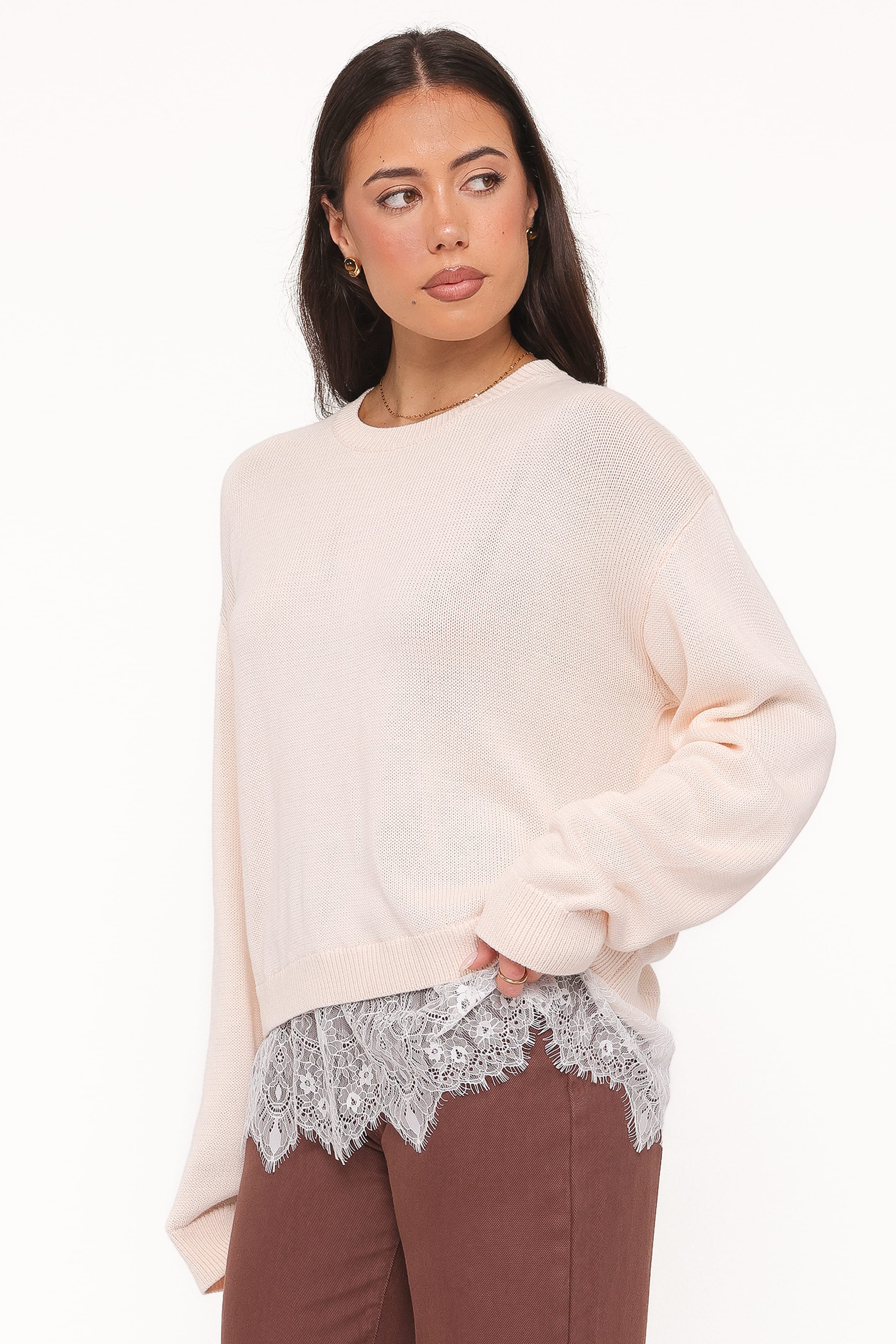 KNITWEAR Mabel Lace Trim Sweater - Cream White