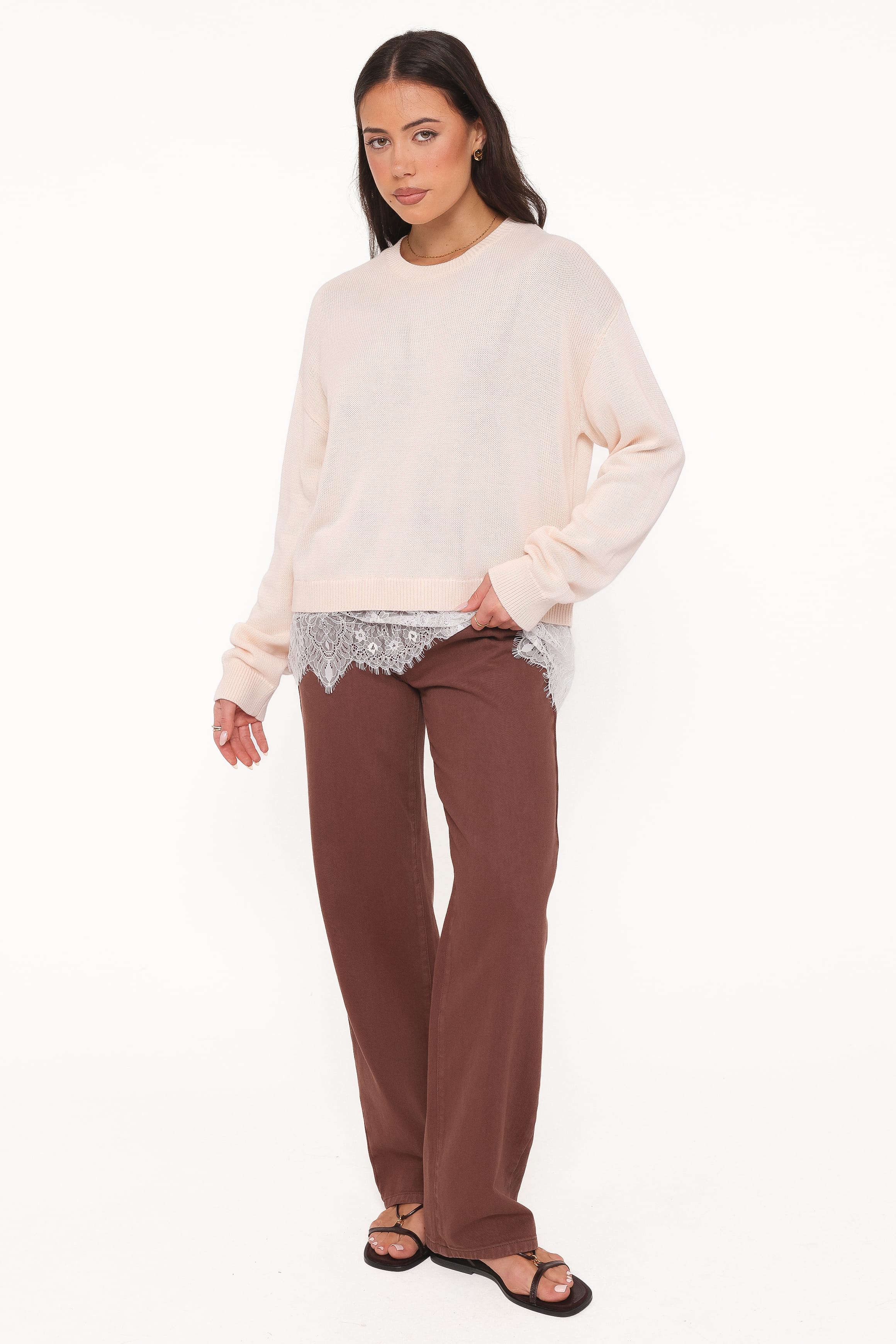 KNITWEAR Mabel Lace Trim Sweater - Cream White
