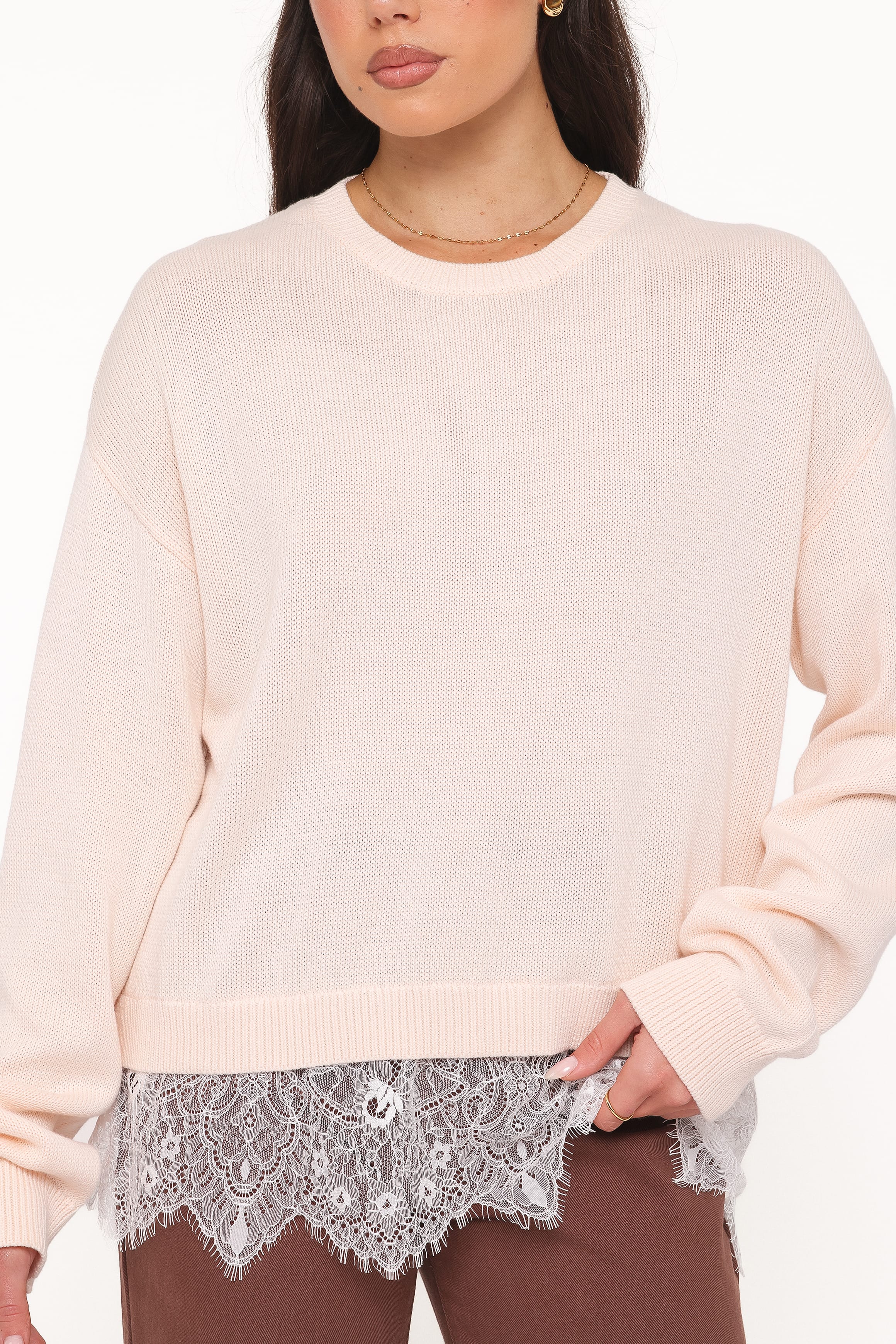 KNITWEAR Mabel Lace Trim Sweater - Cream White