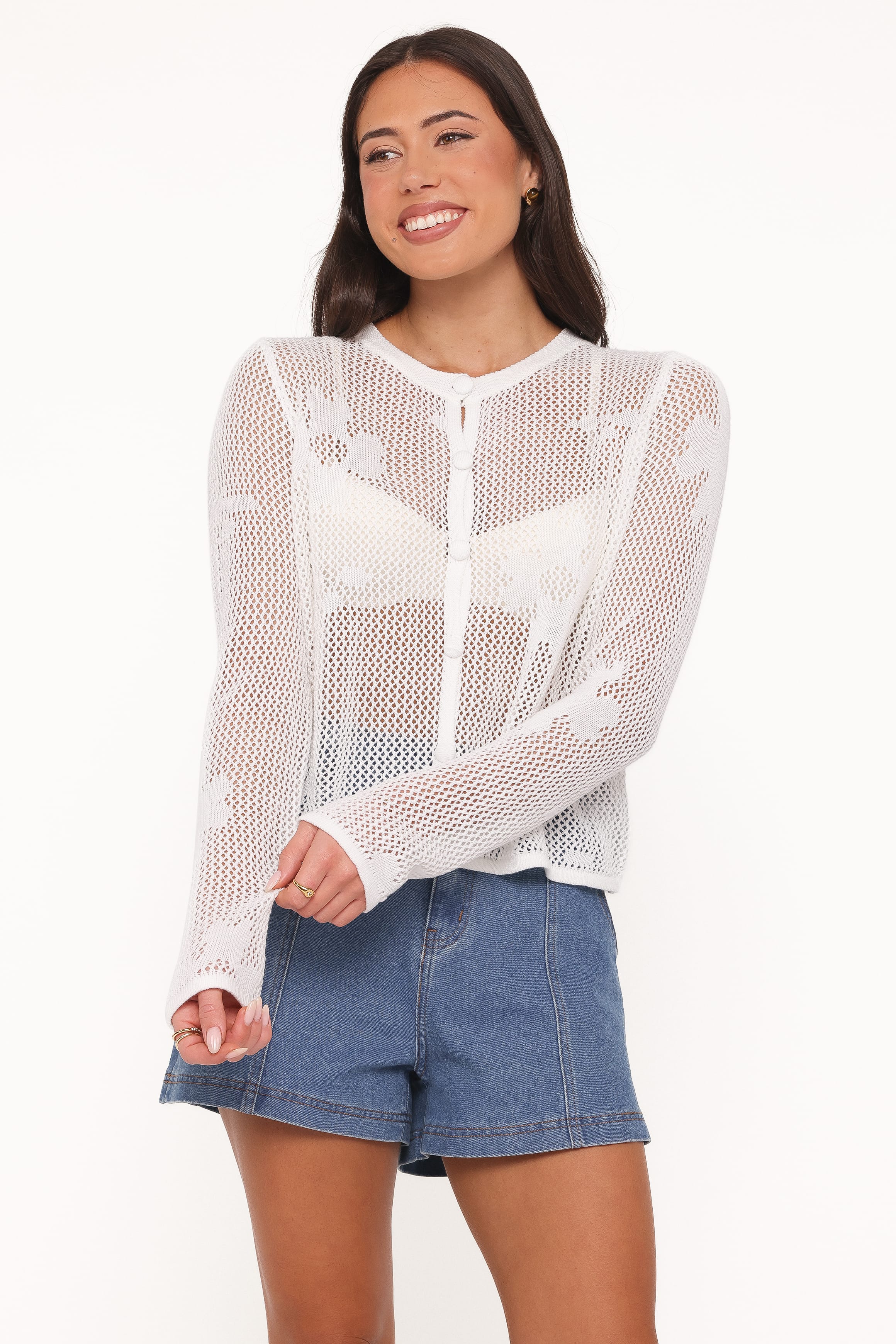 KNITWEAR Maddox Open Stitch Cardigan - White