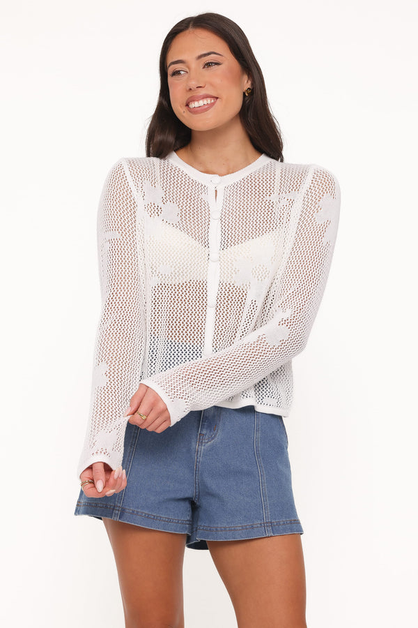 KNITWEAR Maddox Open Stitch Cardigan - White