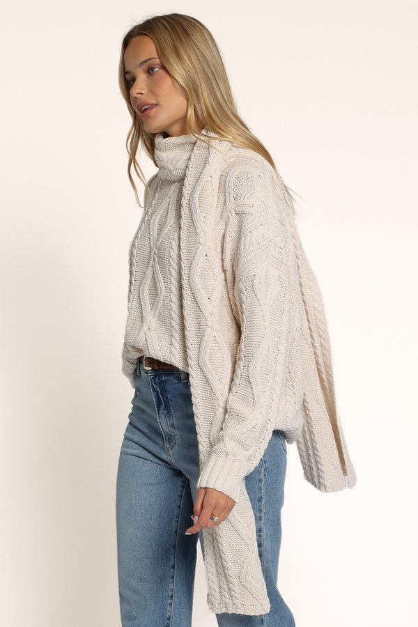 KNITWEAR Malika Cable Knit Scarf Sweater - Cream