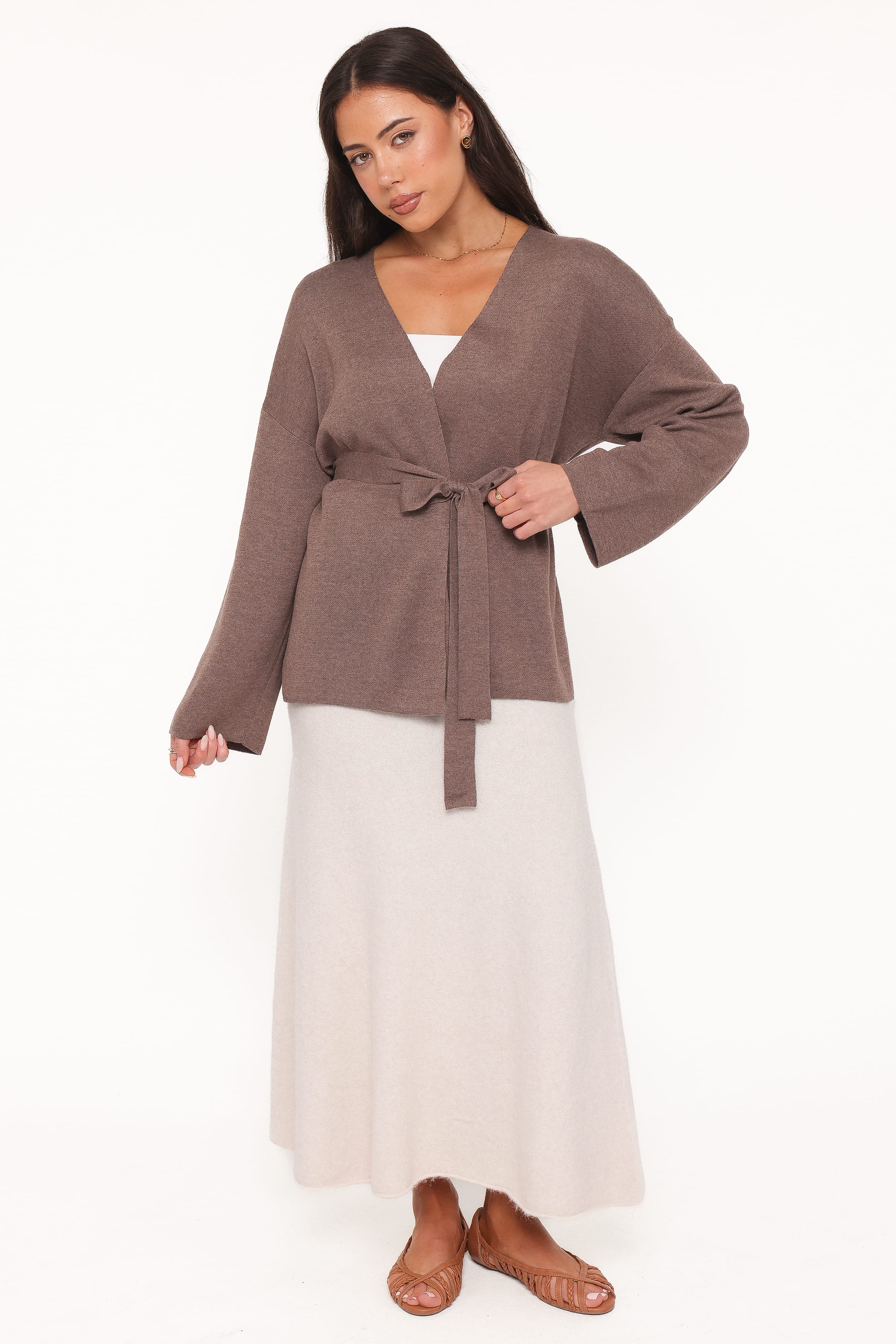 KNITWEAR Mallory Wrap Cardigan - Brown