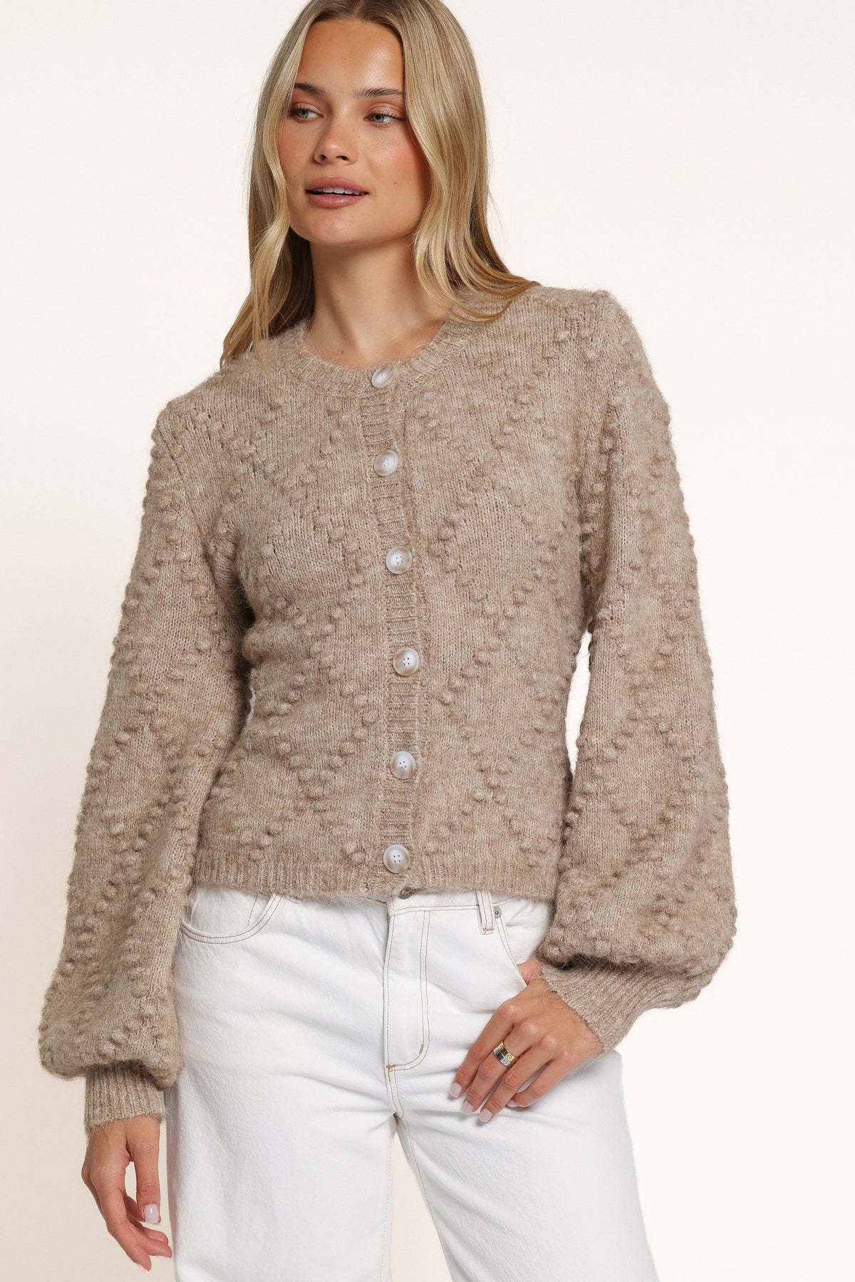 KNITWEAR Mandie Bobble Cardigan - Beige Marle