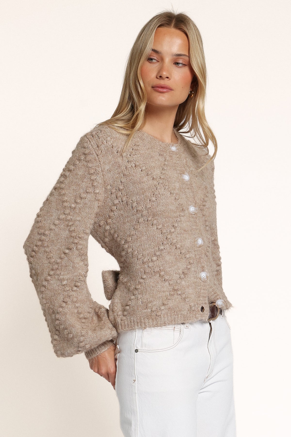KNITWEAR Mandie Bobble Cardigan - Beige Marle