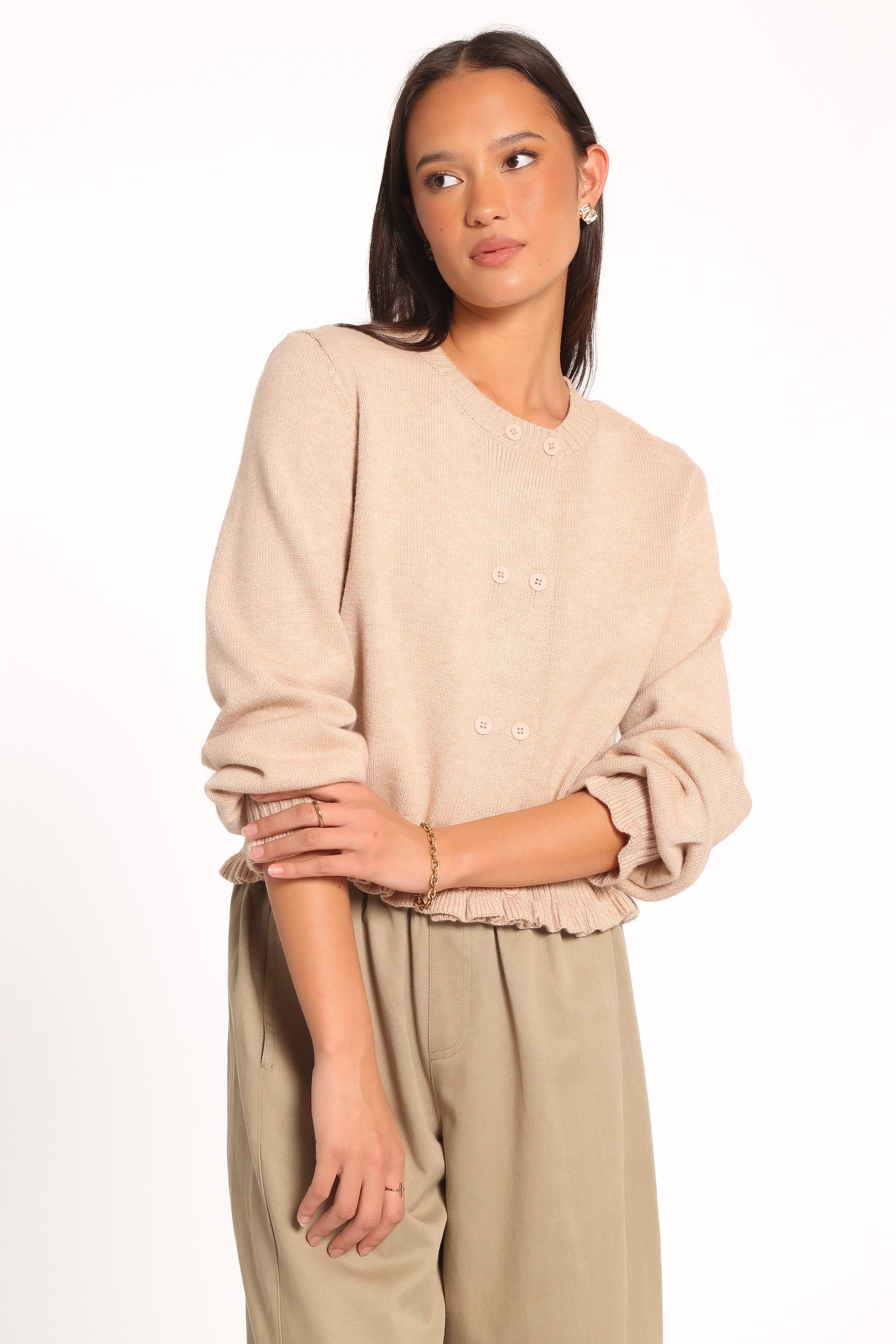 KNITWEAR Marjorie Frill Cardigan - Beige