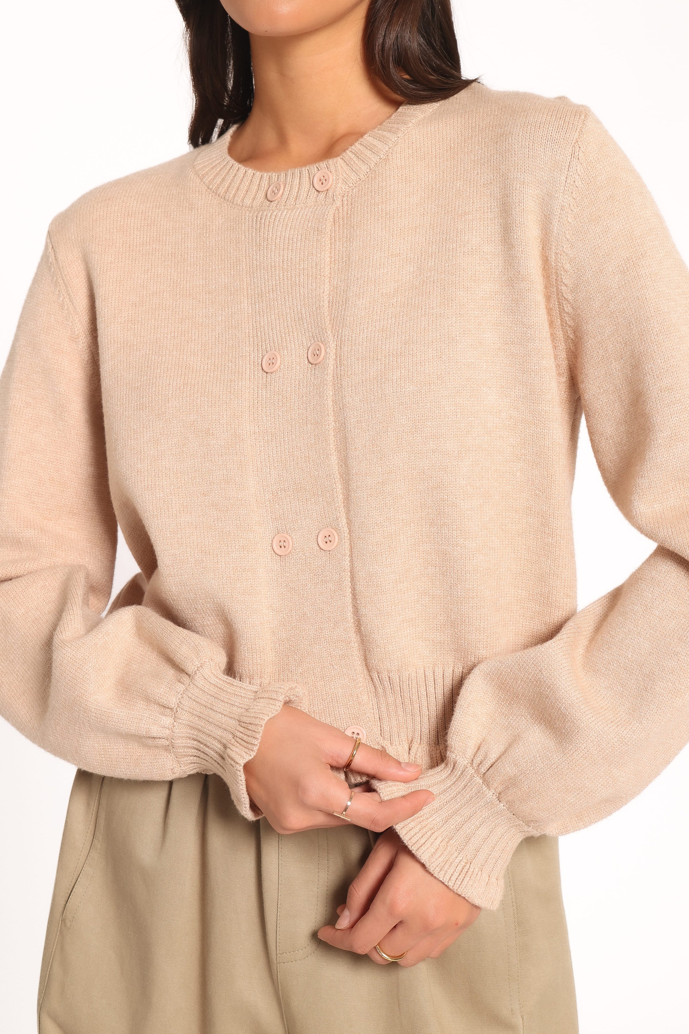 KNITWEAR Marjorie Frill Cardigan - Beige