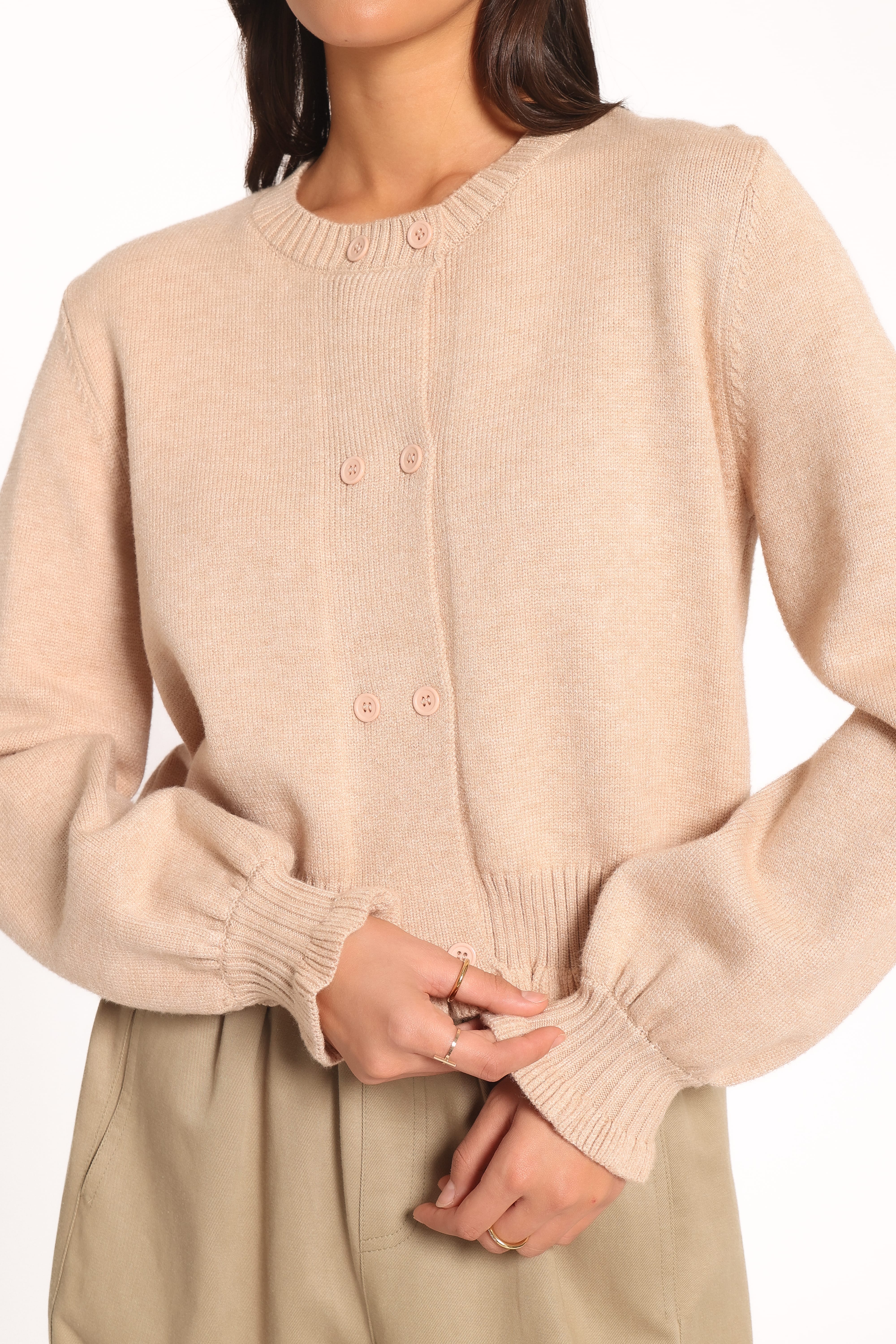 KNITWEAR Marjorie Frill Cardigan - Beige