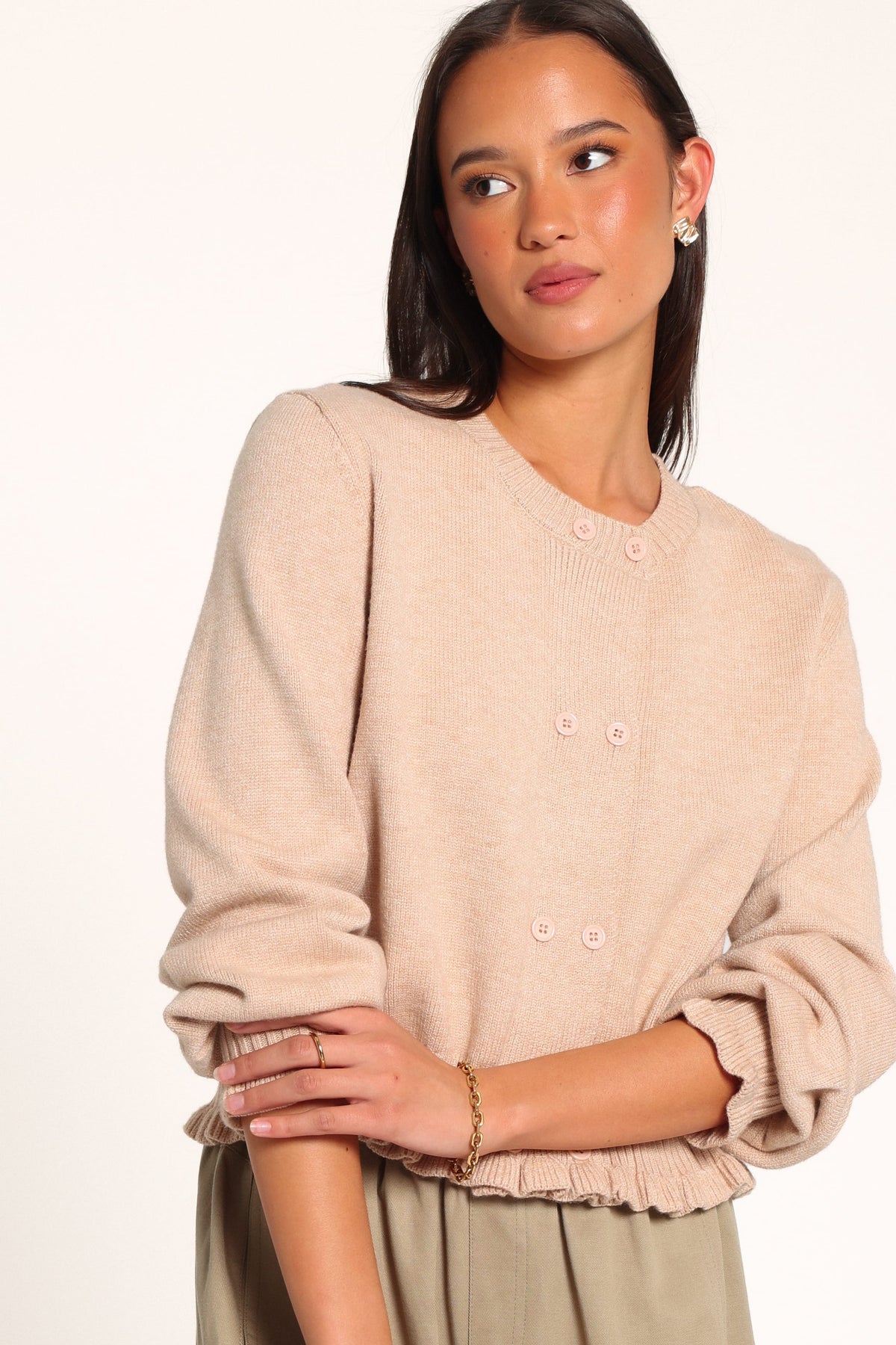 KNITWEAR Marjorie Frill Cardigan - Beige