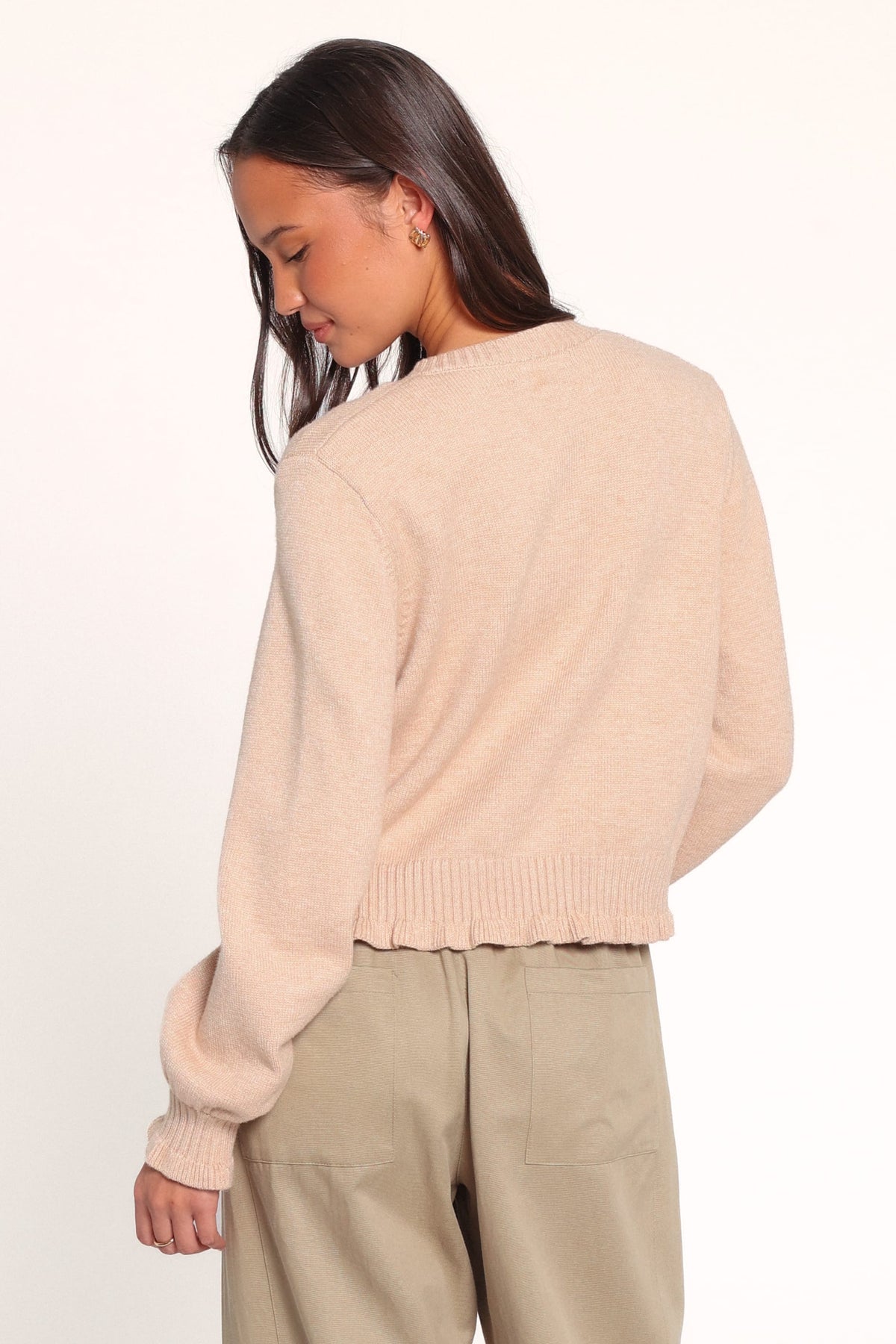 KNITWEAR Marjorie Frill Cardigan - Beige