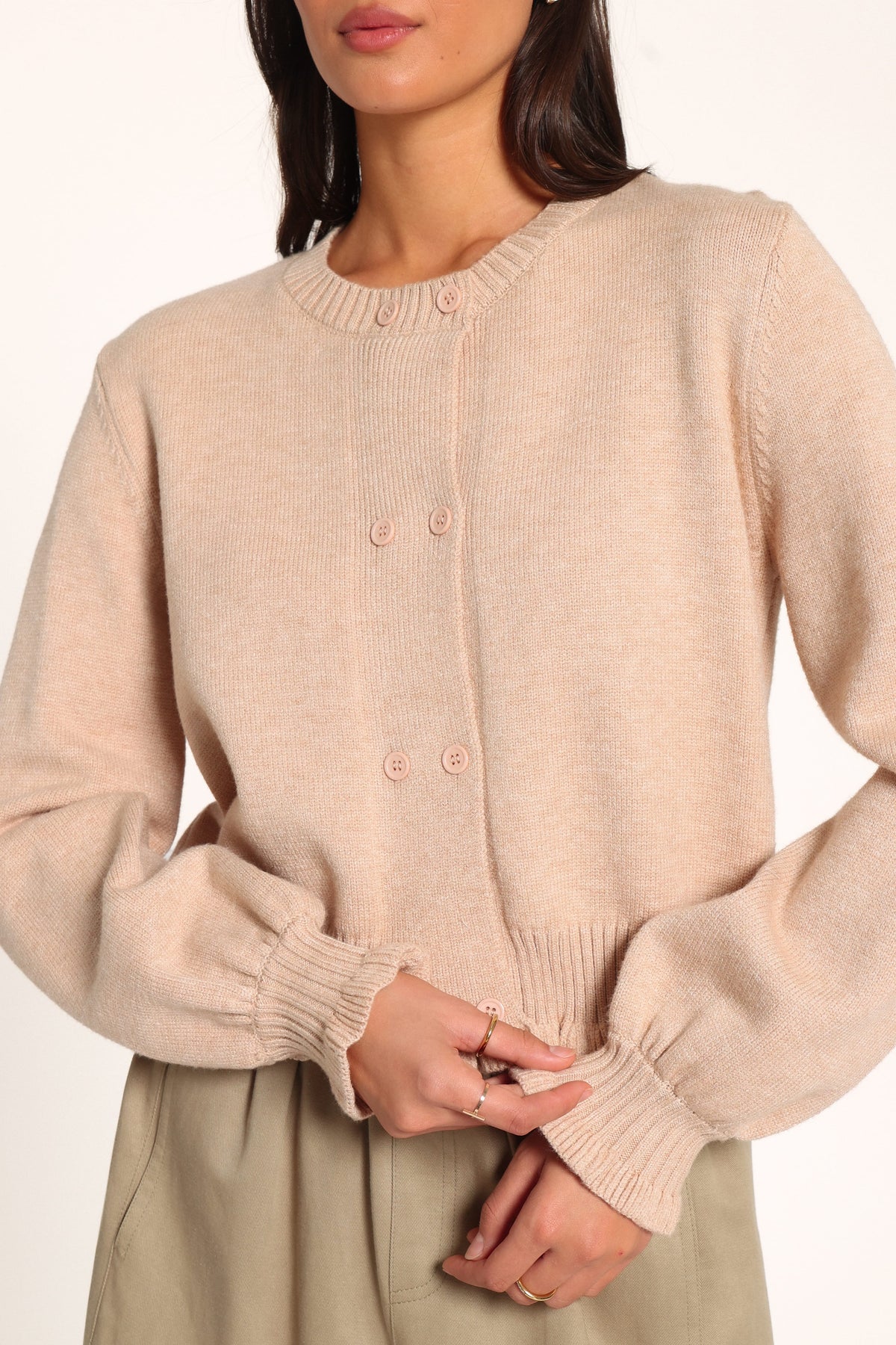 KNITWEAR Marjorie Frill Cardigan - Beige