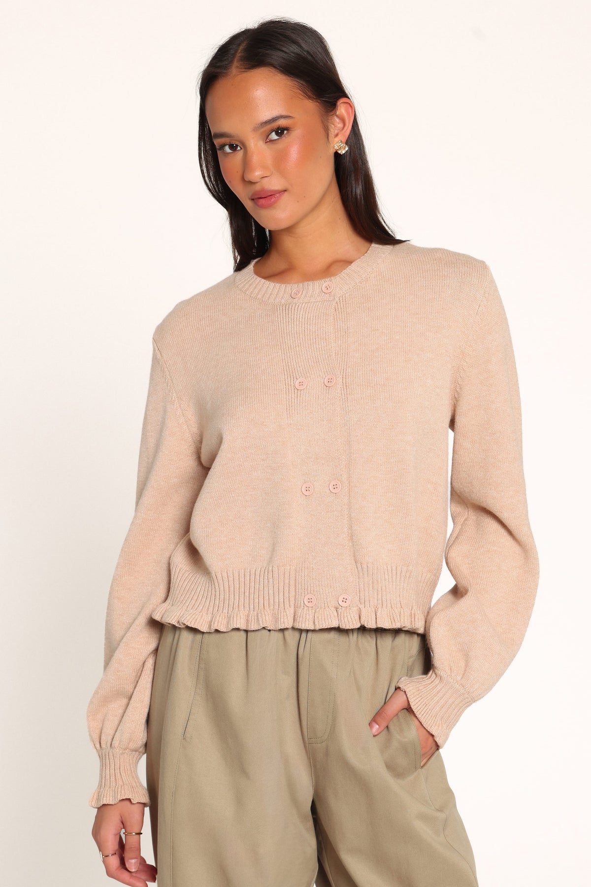 KNITWEAR Marjorie Frill Cardigan - Beige