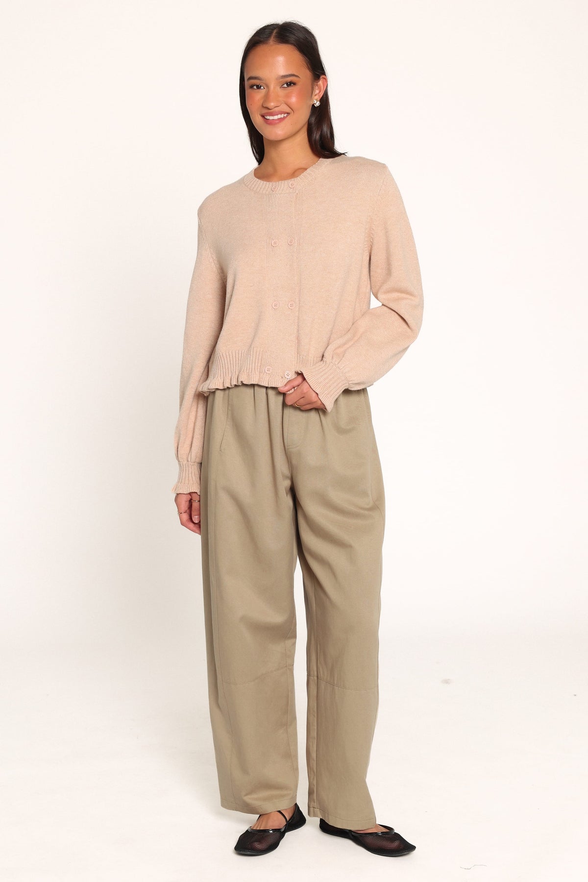 KNITWEAR Marjorie Frill Cardigan - Beige