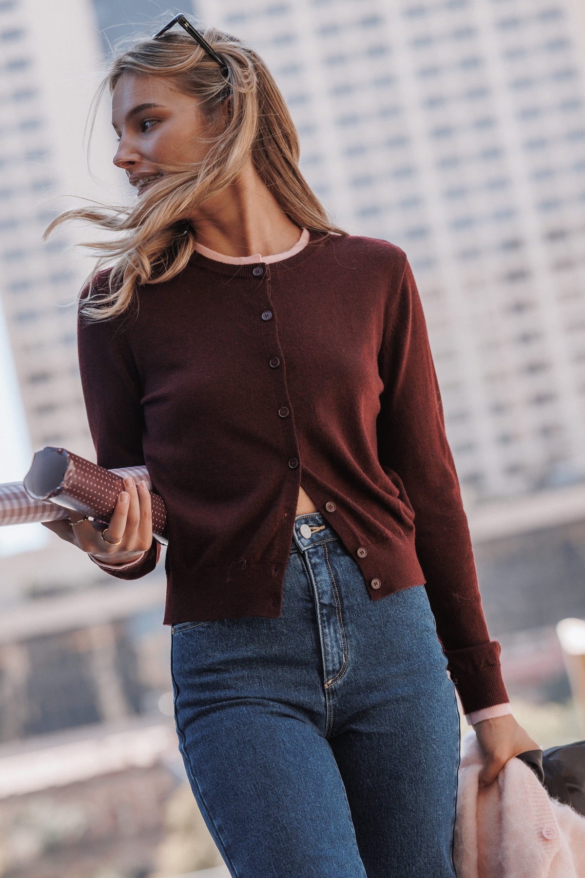 KNITWEAR Marlin Contrast Cardigan - Cherry