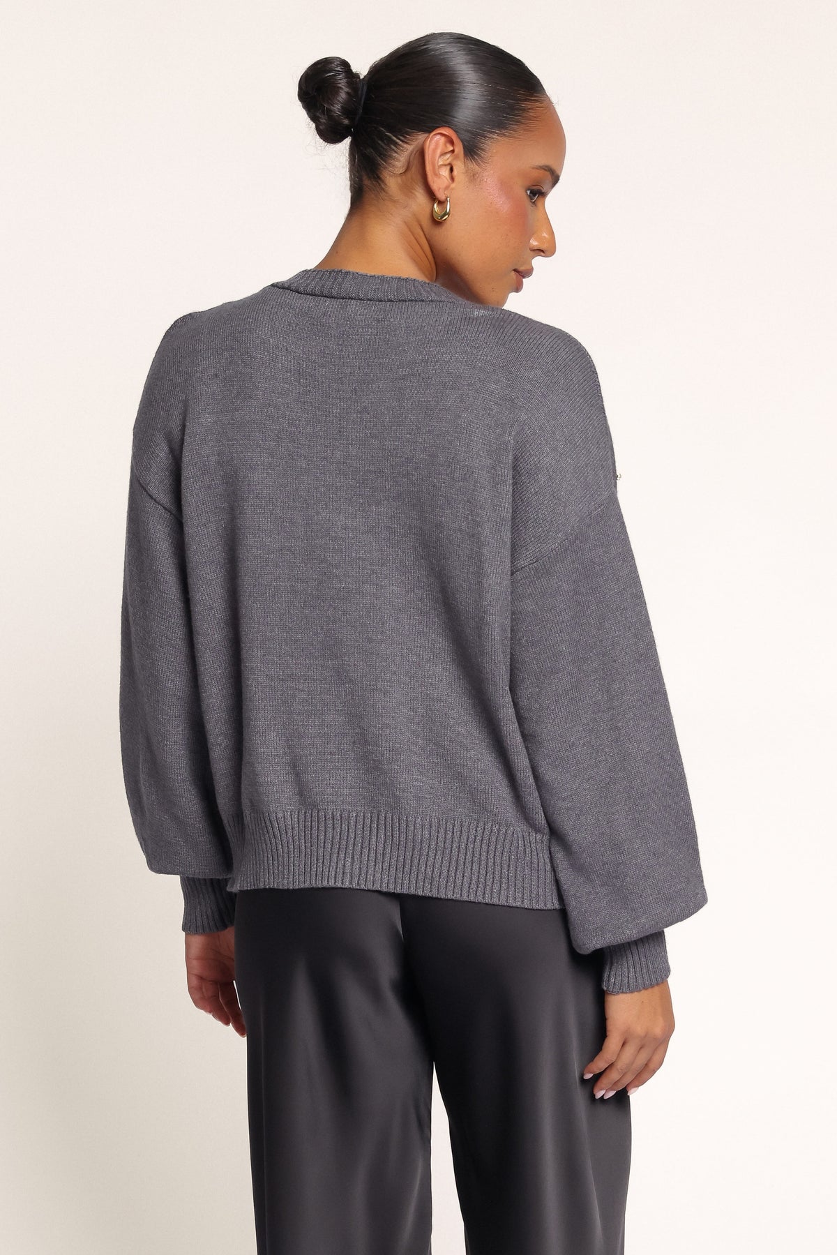 KNITWEAR Noriko Embellished V-Neck Cardigan - Charcoal