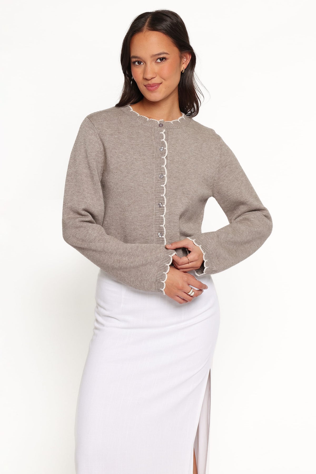 KNITWEAR Payton Scallop Cardigan - Grey