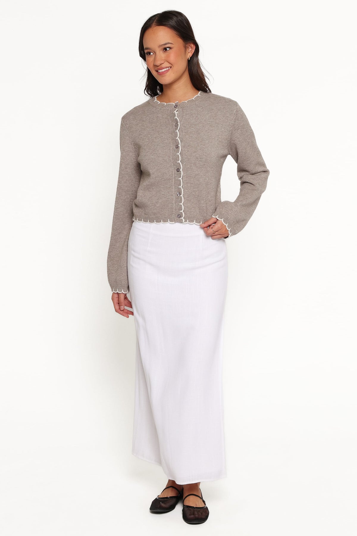 KNITWEAR Payton Scallop Cardigan - Grey