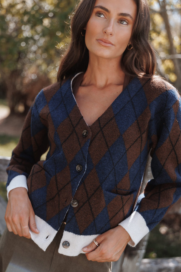 KNITWEAR Piper Brushed Oversized Cardigan - Argyle Ombre
