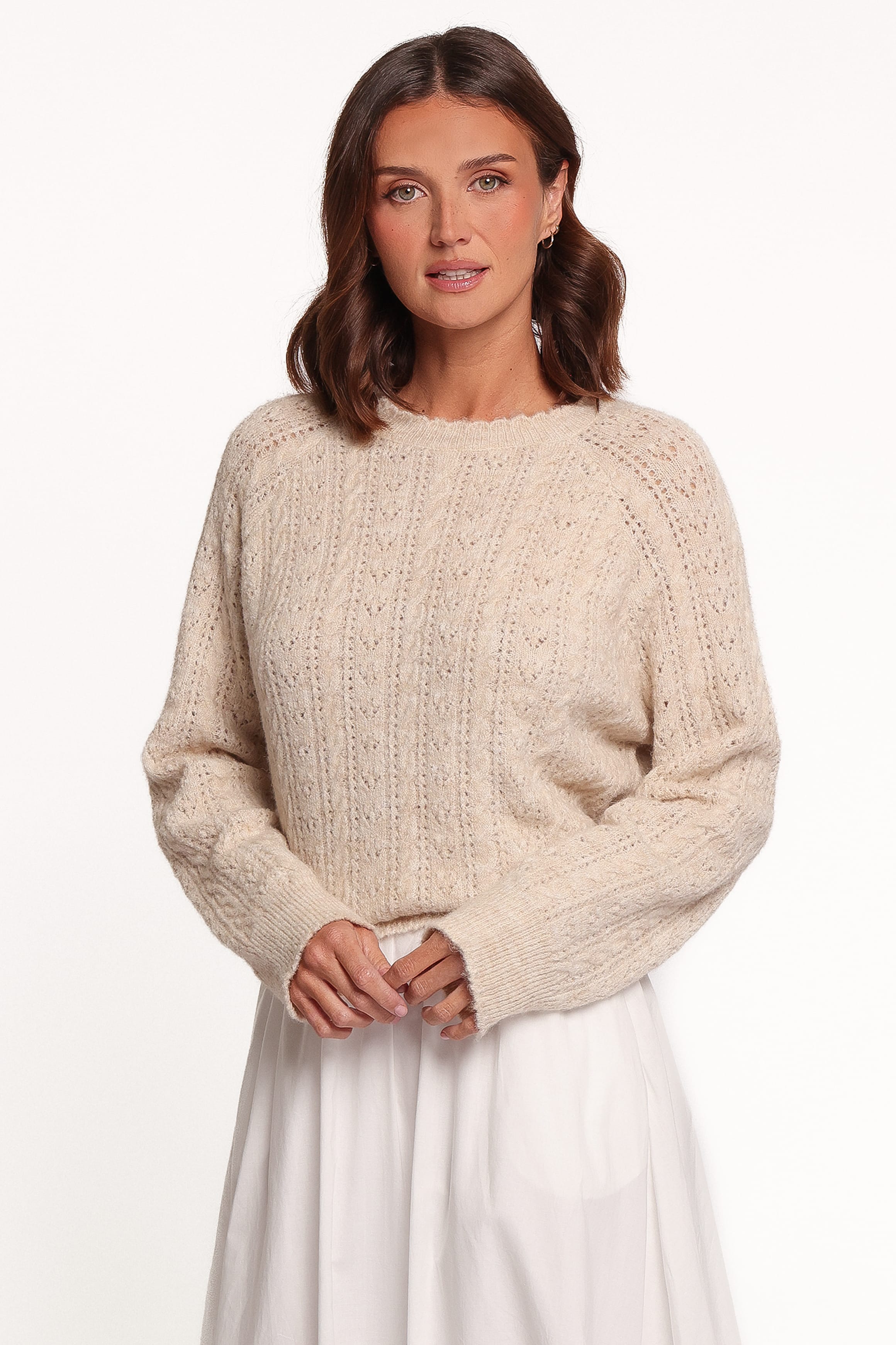 KNITWEAR Reece Pointelle Sweater - Sand