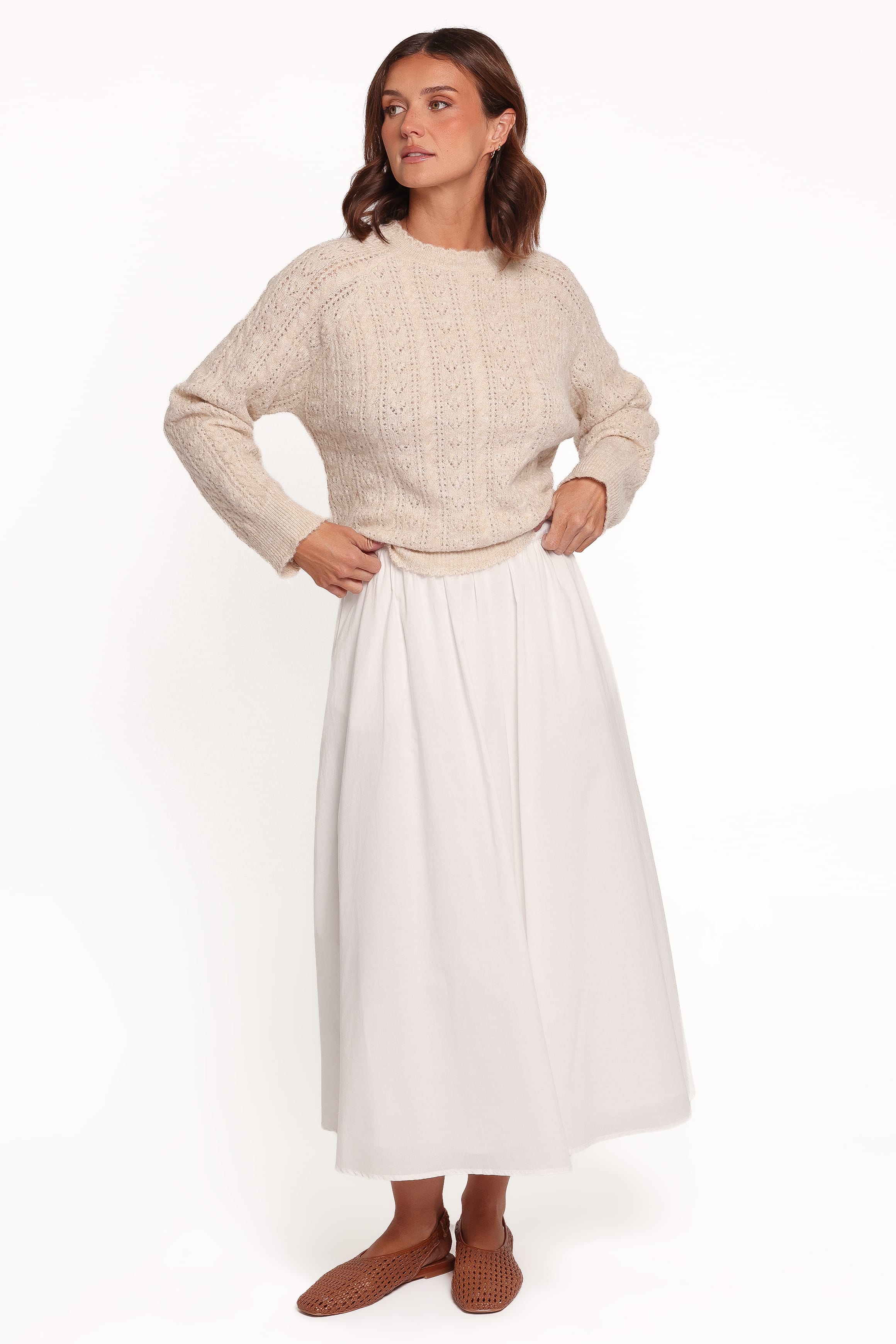 KNITWEAR Reece Pointelle Sweater - Sand
