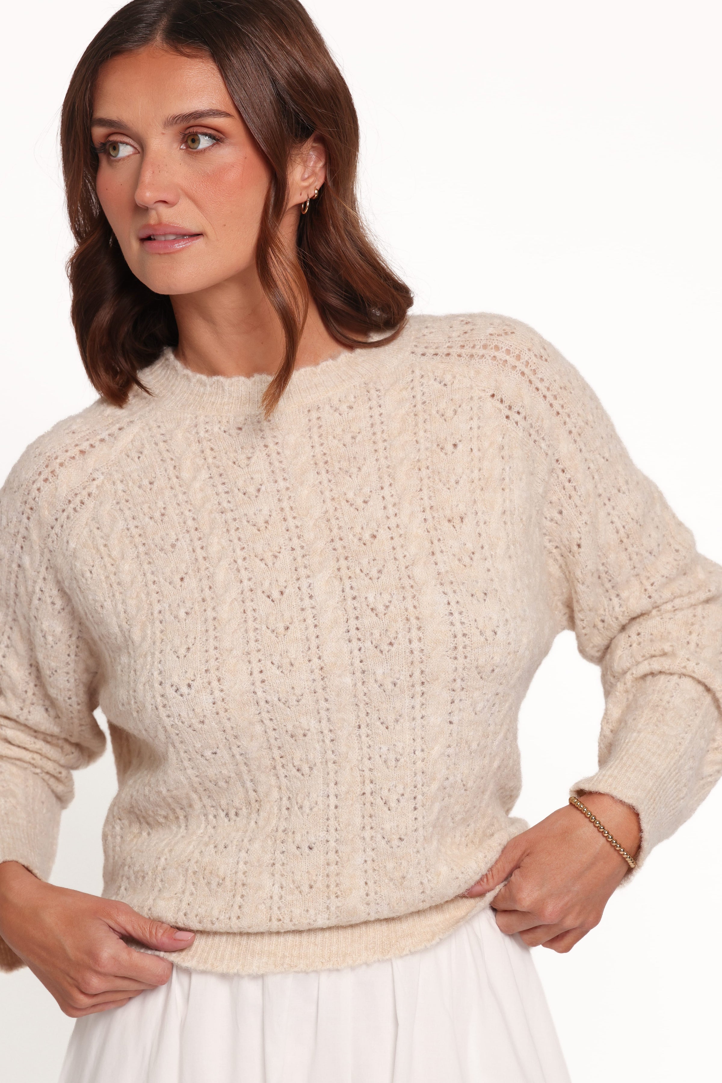 KNITWEAR Reece Pointelle Sweater - Sand