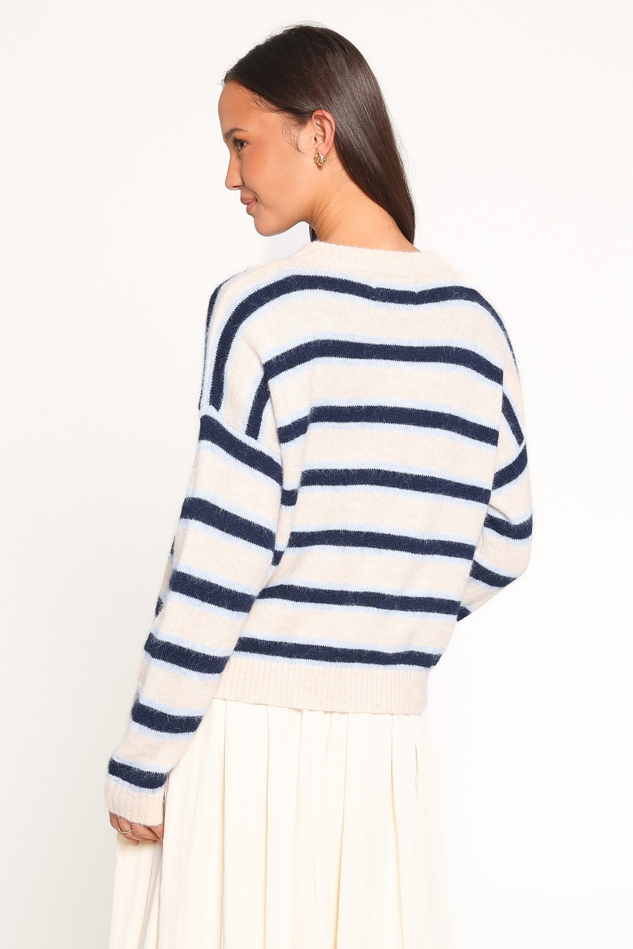 KNITWEAR Renae Knit Sweater - White Blue Stripe