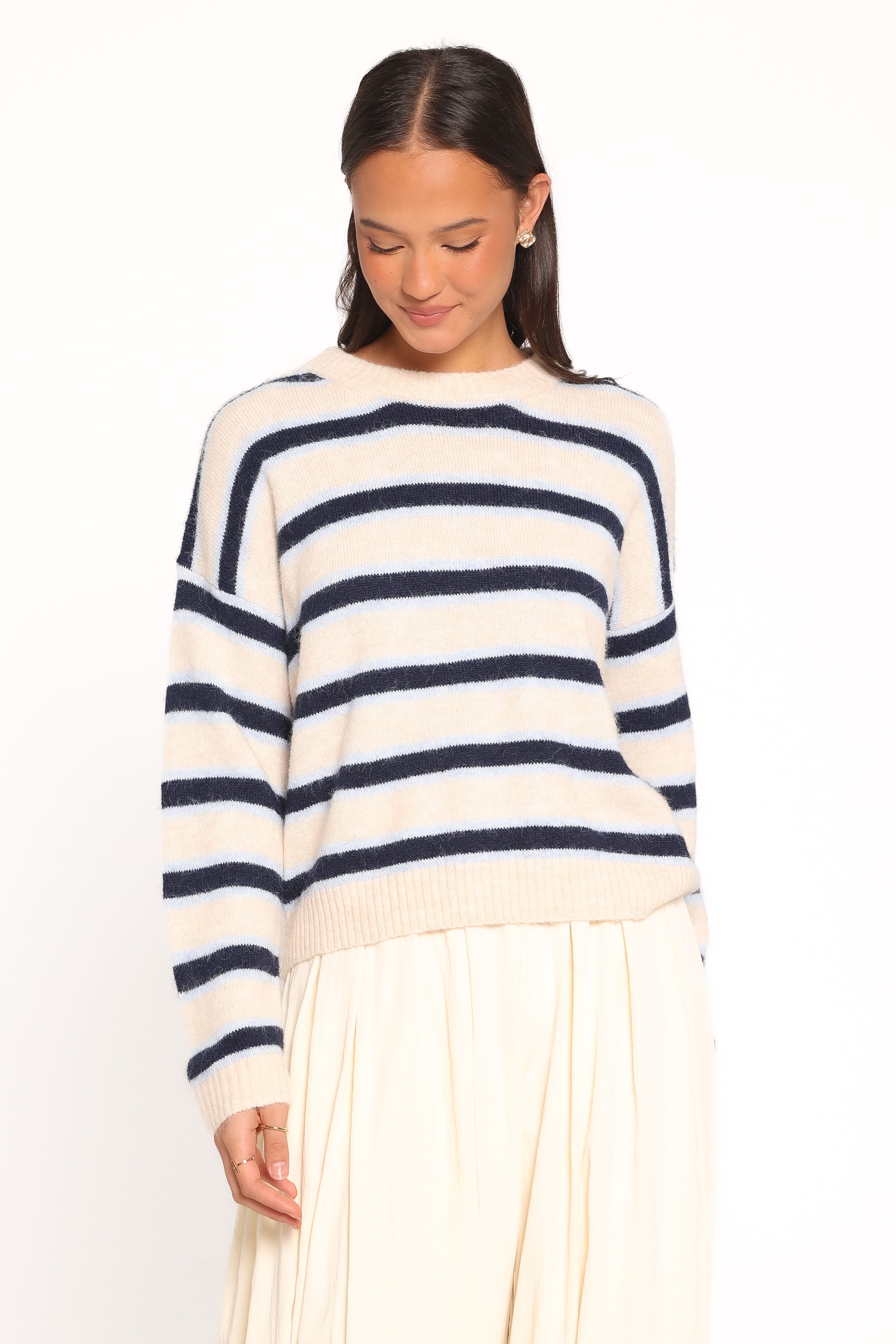 KNITWEAR Renae Knit Sweater - White Blue Stripe
