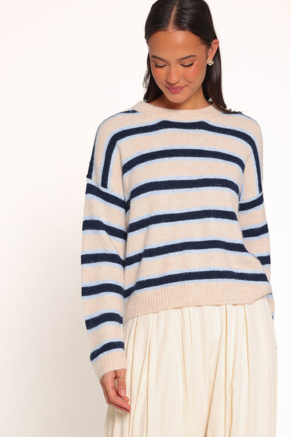 KNITWEAR Renae Knit Sweater - White Blue Stripe