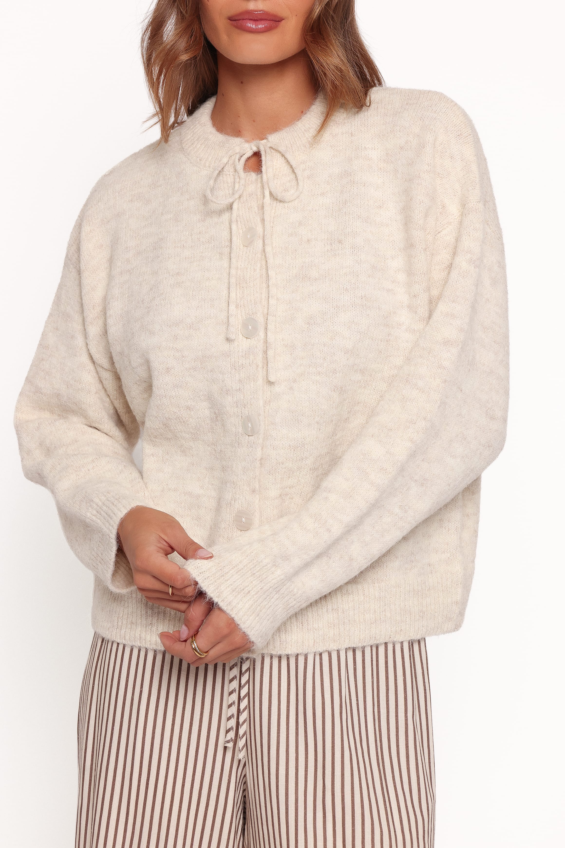 KNITWEAR Rita Tie Cardigan - Beige Marle