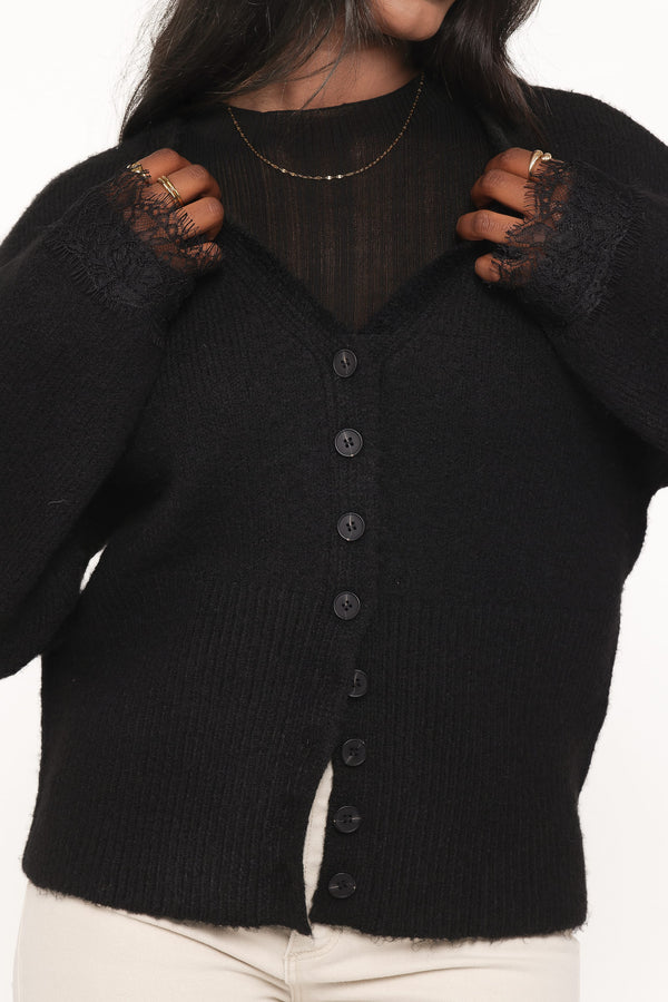 KNITWEAR Salome Lace Trimmed Cardigan - Black