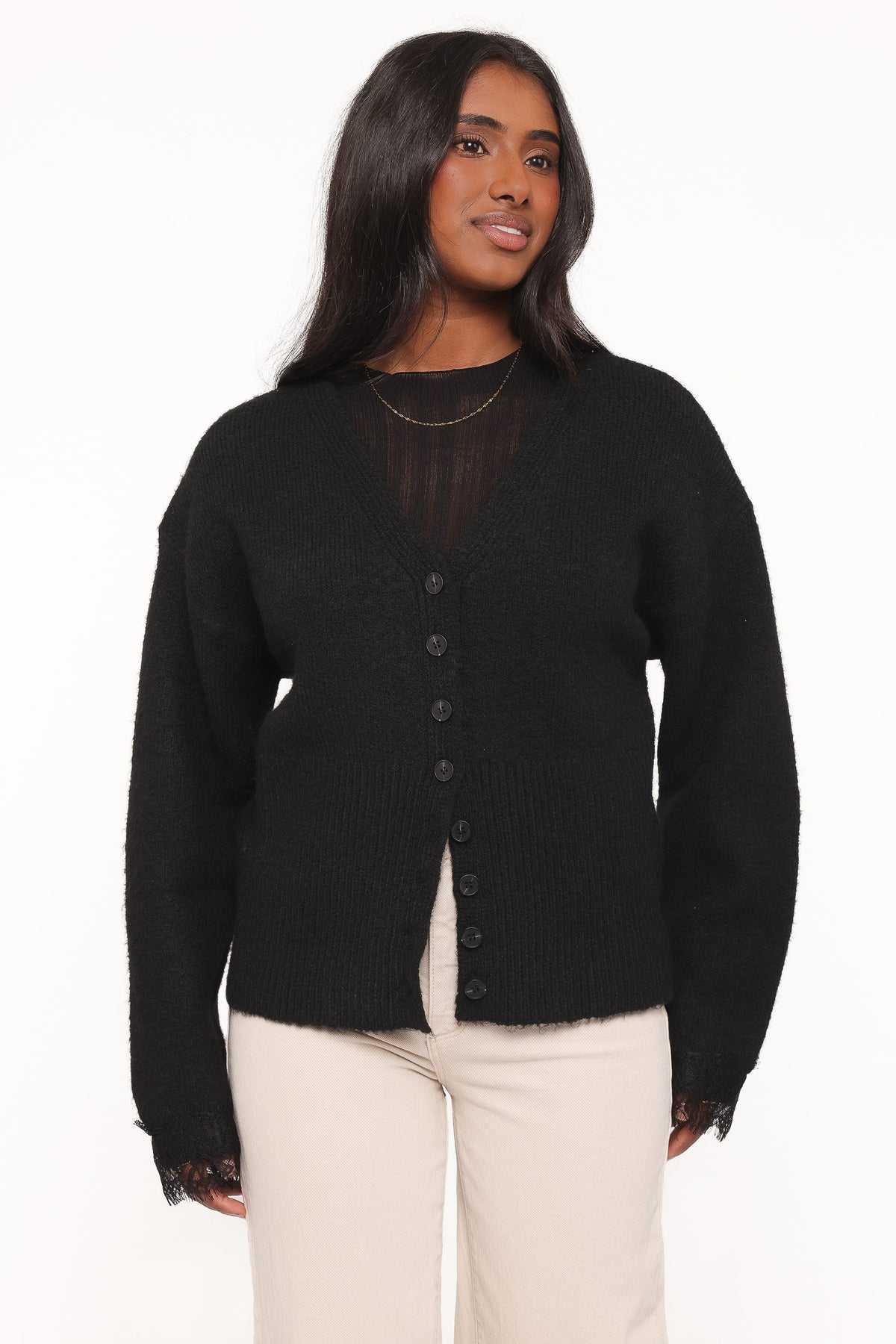 KNITWEAR Salome Lace Trimmed Cardigan - Black